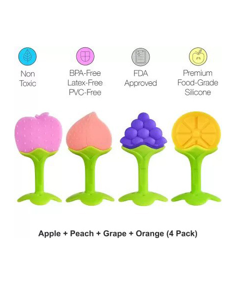 Kritiu Fruit Shaped Silicone Stand Teether Pack Of 4 - Multicolour-picture-36