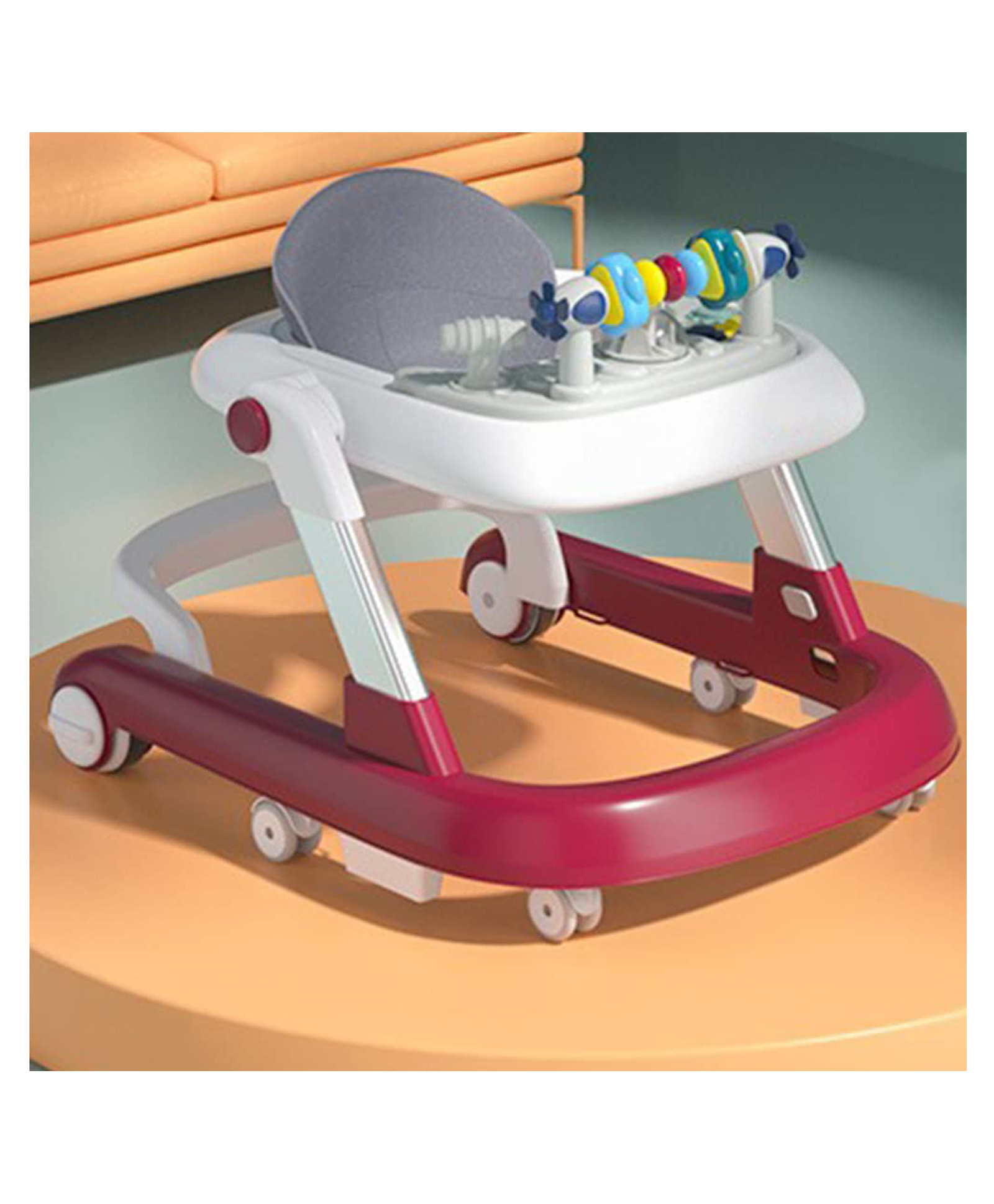 fab n funky Multifunctional 2 in 1 Baby Activity Walker With anti Fall Protection & Adjustable Height Without Foot Mat - Red-picture-24