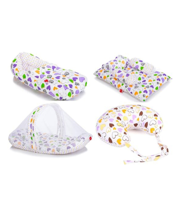 VParents Daisy Baby 4 Piece Bedding Set with Pillow and Bolsters Sleeping Bag and Bedding Set and Feeding Pillow Combo - Pink and Purple-image-7