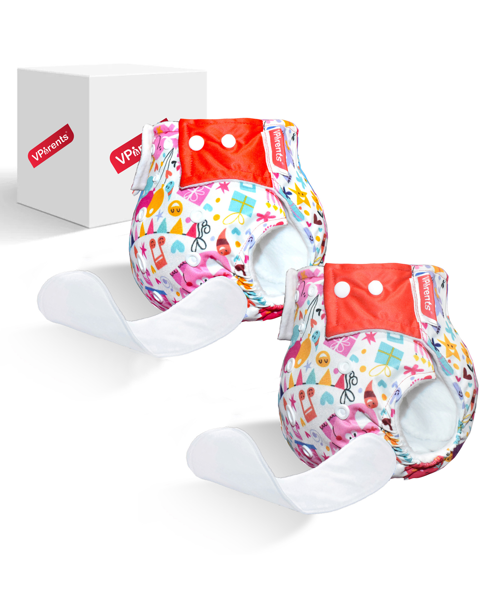 VParents Jumbo Print Reusable and Adjustable Cloth Diapers With Ulta Absorbent Washable Insert with 5 Layers Pack of 2 - Red-picture-15