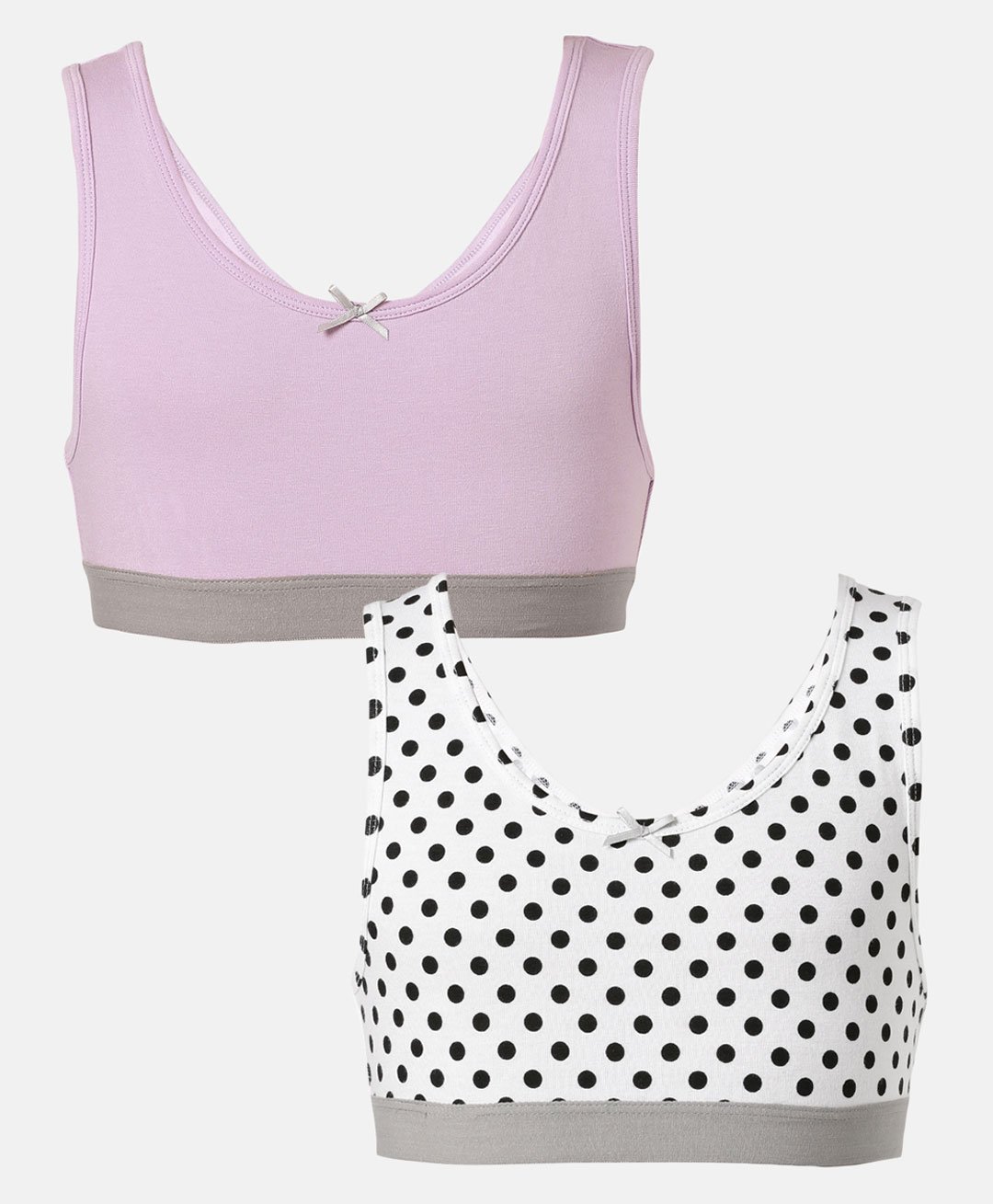 Mackly Sleeveless  Pack Of 2 Polka Dots Printed And Solid Trainer Bra - Voilet & White-image-22