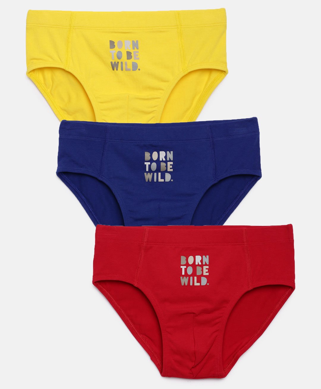 Mackly Pack Of 3 Born To Be Wild Printed Briefs - Yellow Navy Blue & Red-picture-4