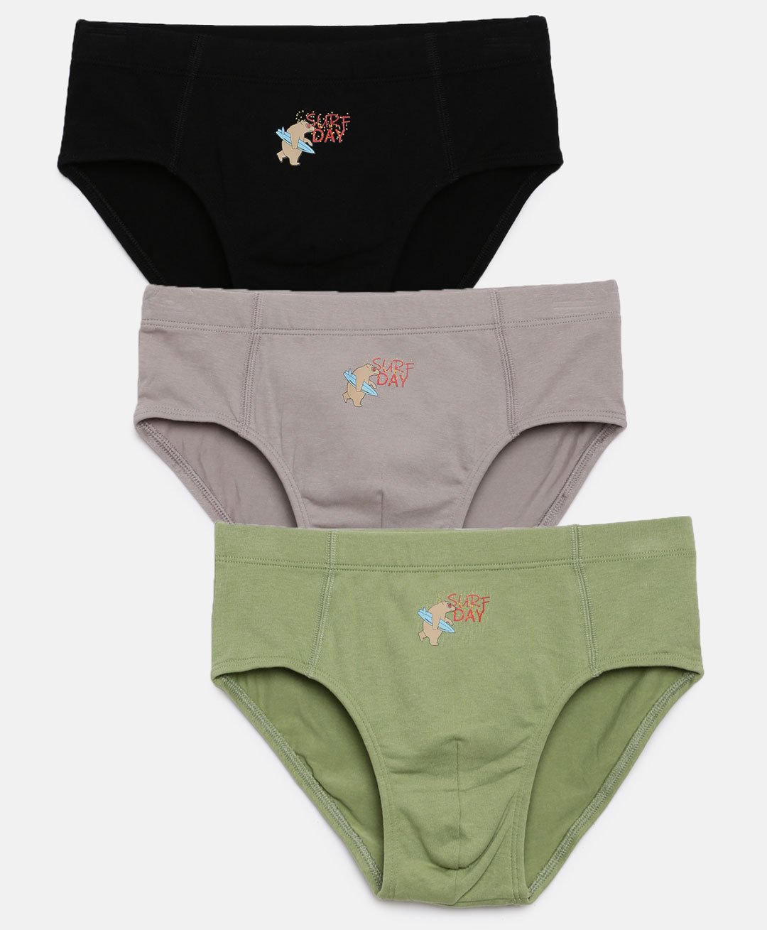 Mackly Boys Pack Of 3 Bear Printed Briefs - Black Grey & Olive Green-picture-10