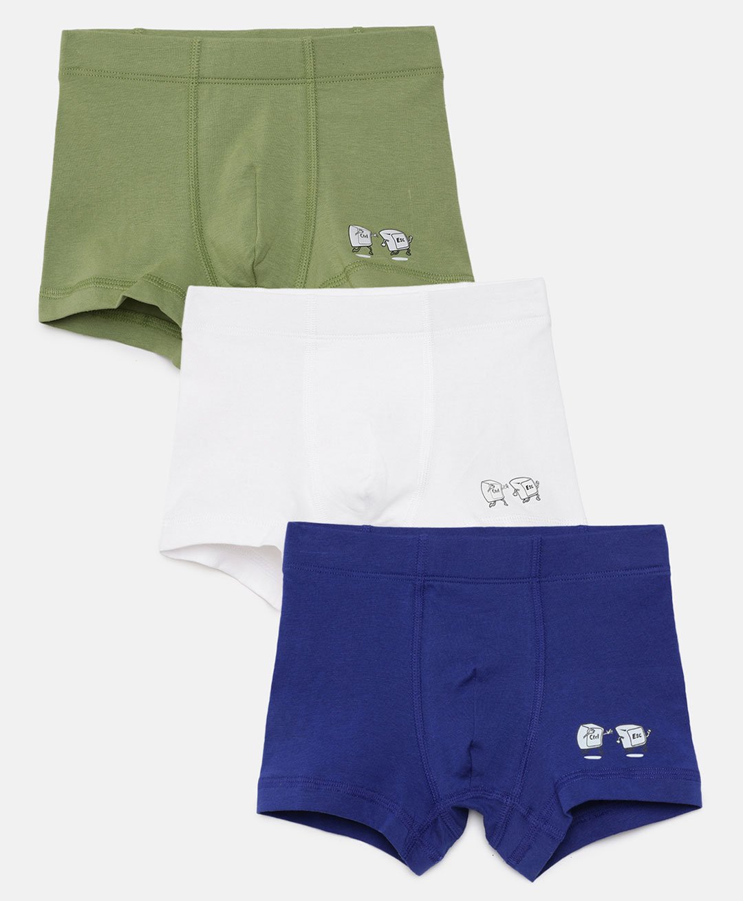 Mackly Boys Pack Of 3 Keyboard Ctrl Esc Printed Boxers - Olive Green White & Navy Blue-picture-14