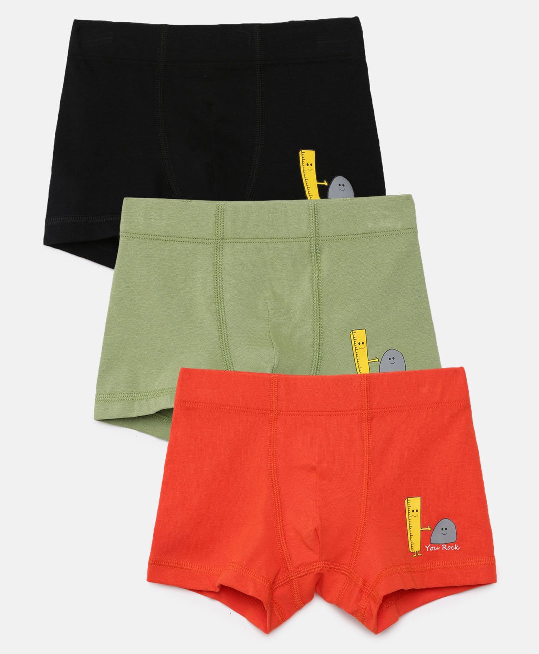 Mackly Pack Of 3 You Rock Printed Boxers - Black Olive Green & Orange-image-2