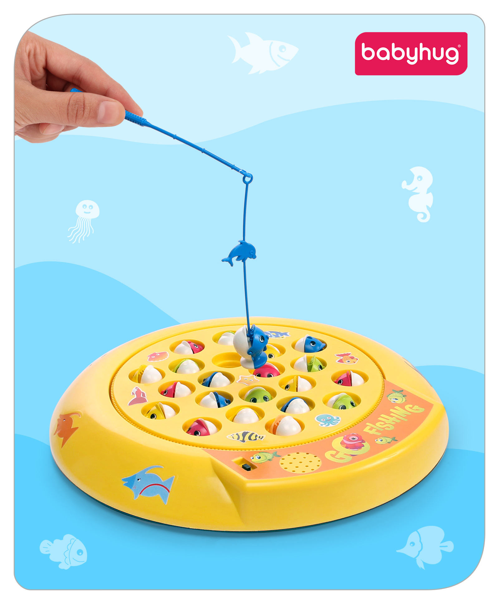 Babyhug Musical Fish Catching Game With Rotating Board 21 Fishes - Multicolour