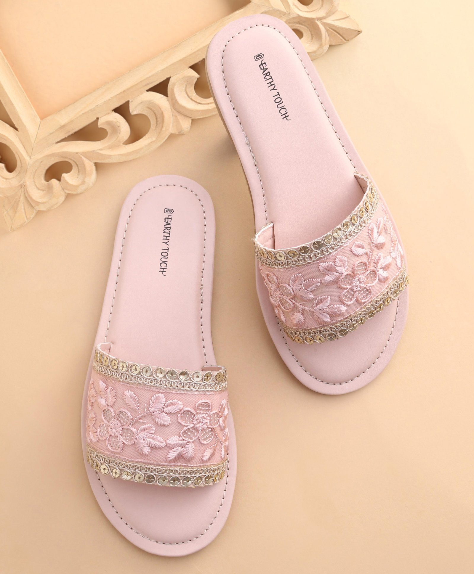 Earthy Touch Slip On Ethnic Wear Embroidered Mojaris Embellished with Sequins - Pink-picture-18