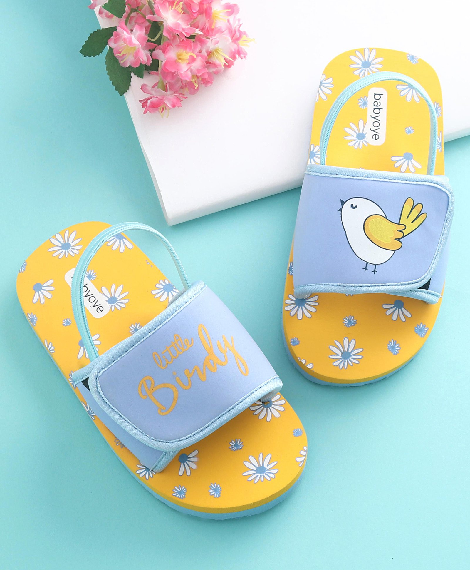 Babyoye Flip Flops with Back Strap Bird Print - Yellow-picture-11
