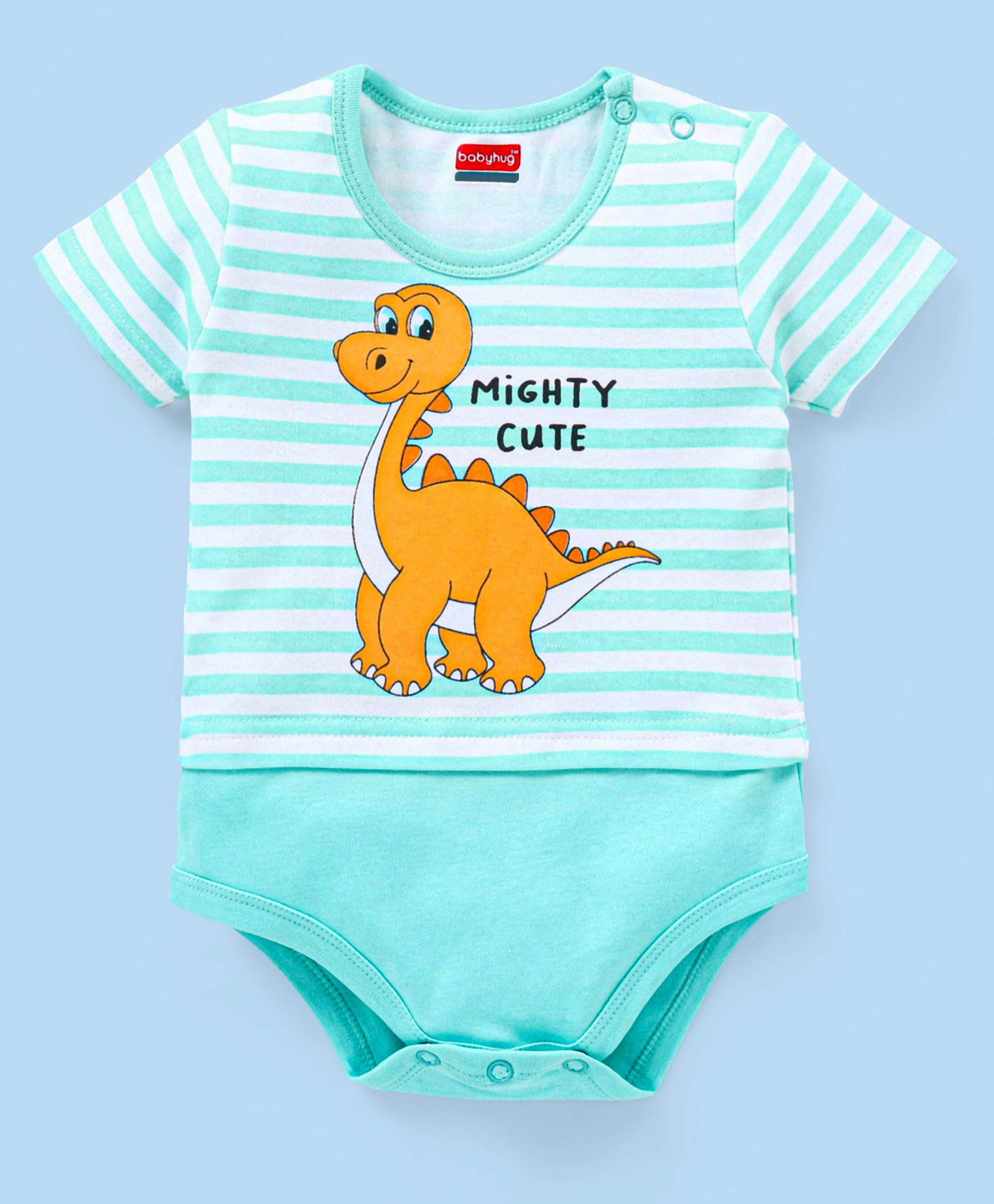 Babyhug 100% Cotton Half Sleeves Onesie Dino Print - Blue-image-48