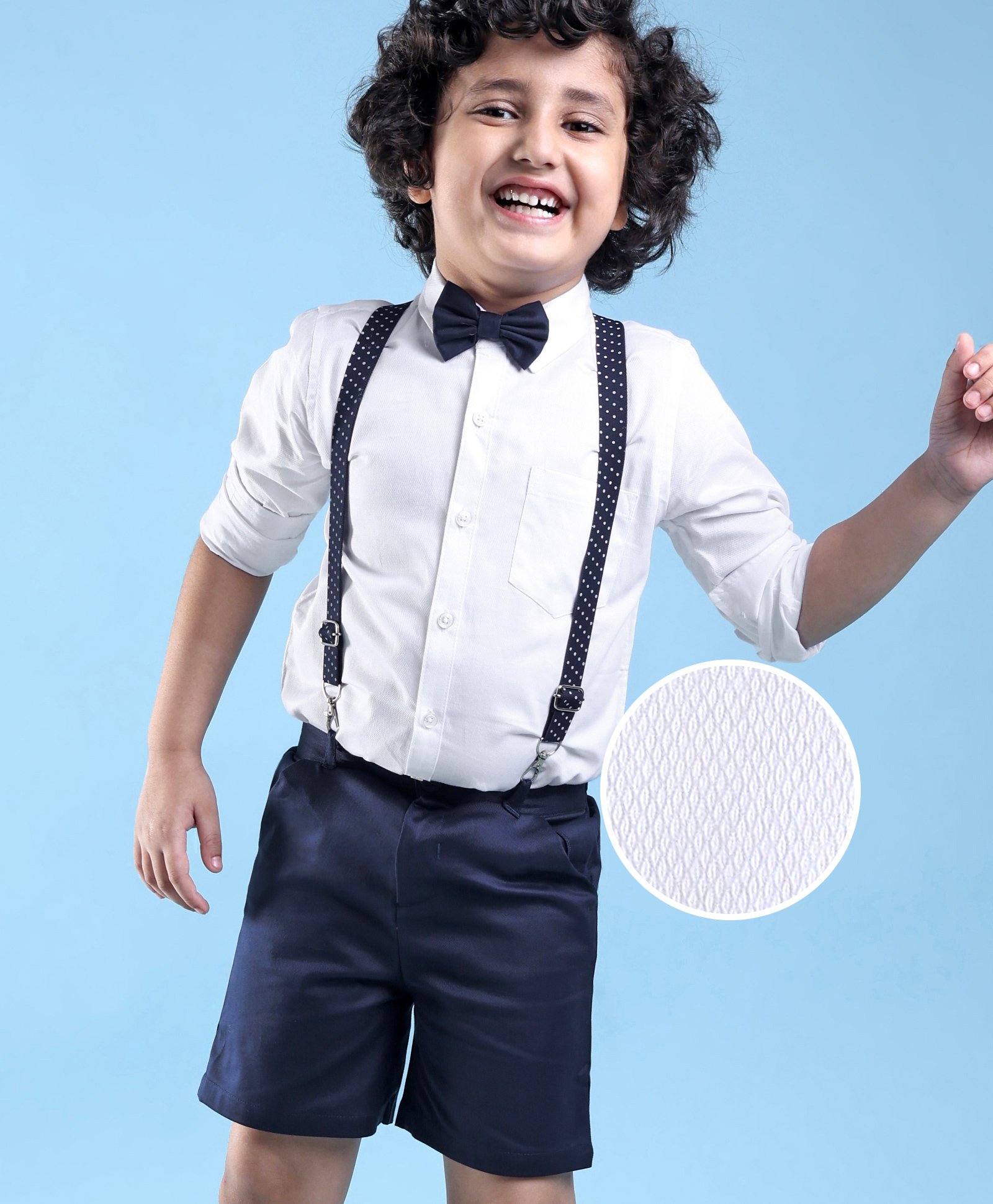 mark & mia Mark & MiaFull Sleeves Solid Color Shirt & Shorts with Suspender & Bow - Blue-picture-15
