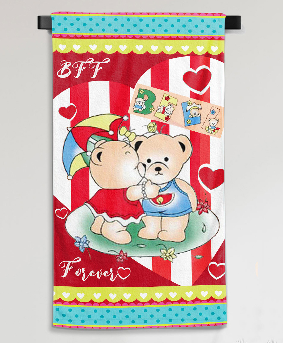 Sassoon Cartoon Printed Medium Cotton Bath Towel in 300 GSM for Kids Teddy Bear- Multicolor-image-44