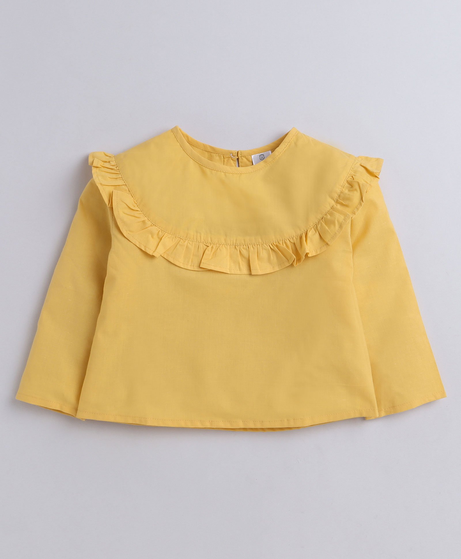 Aww Hunnie 100% Cotton Full Sleeves Solid Frilled Shoulder Top - Yellow-picture-30
