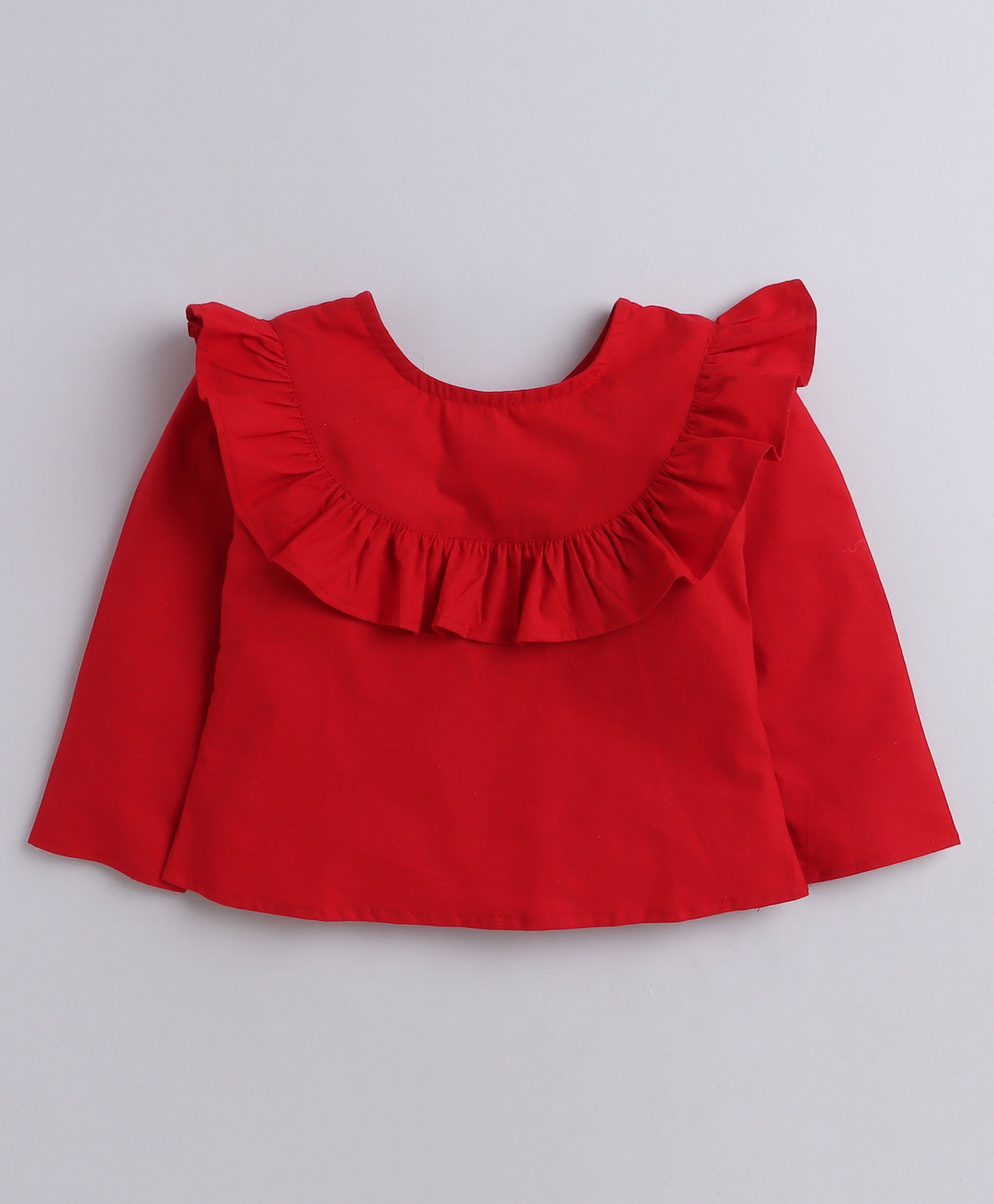 Aww Hunnie 100% Cotton Full Sleeves Solid Frilled Shoulder Top - Red-picture-25