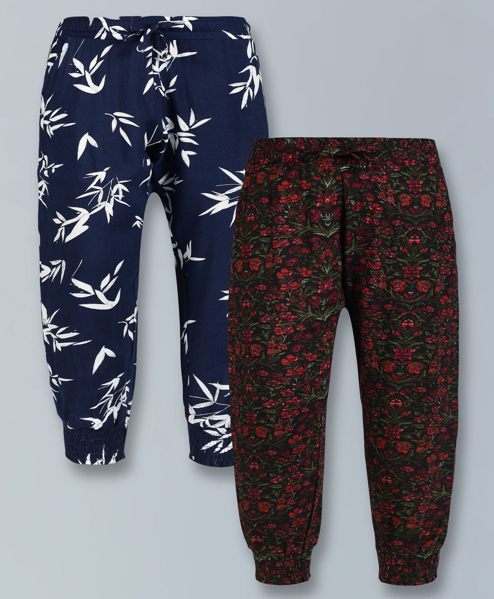 Plum Tree Combo Of 2 Flower & Leaf Printed Pants - Navy Blue-picture-14