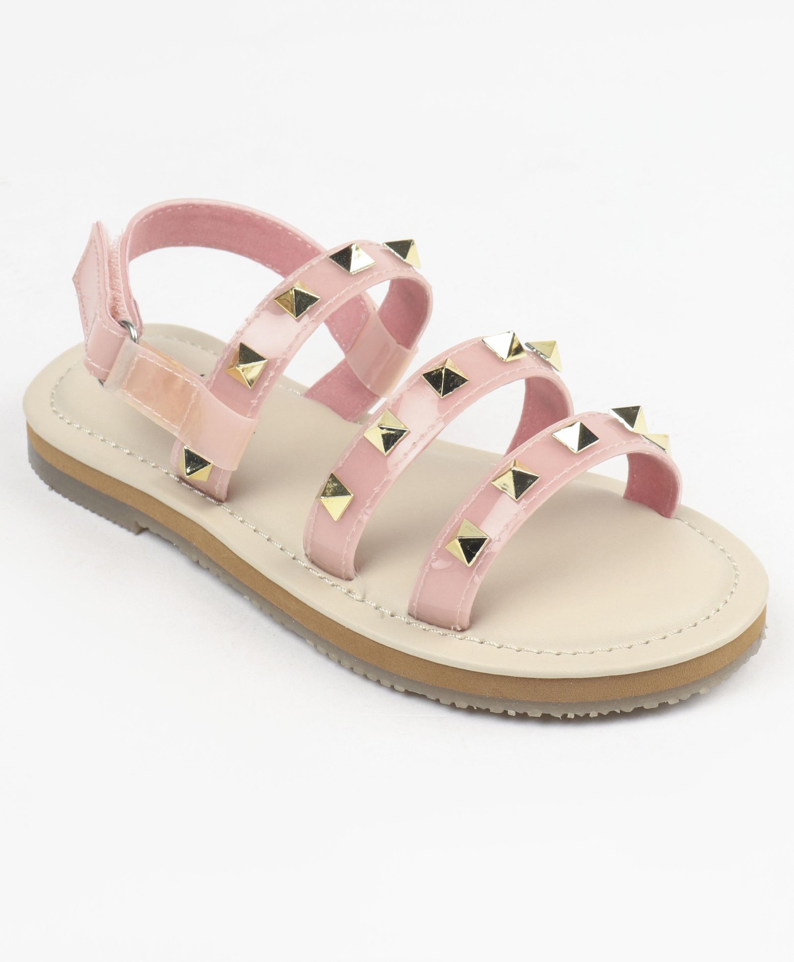 Hola Bonita Velcro Closure Sandals with Pyramid Applique- Pink-picture-12