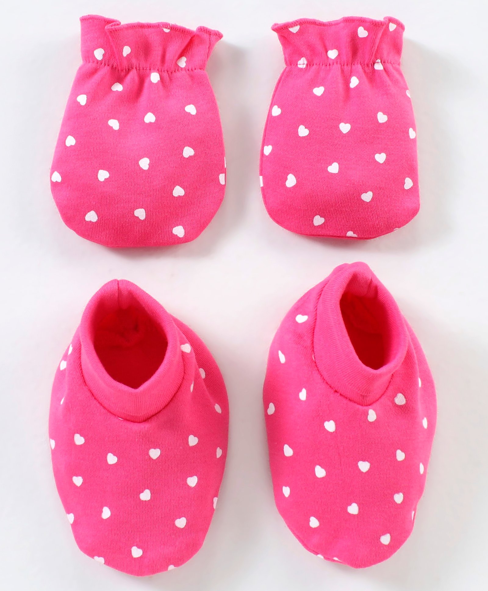 Babyhug 100% Cotton Mittens & Booties Set Heart Print - Pink-image-24