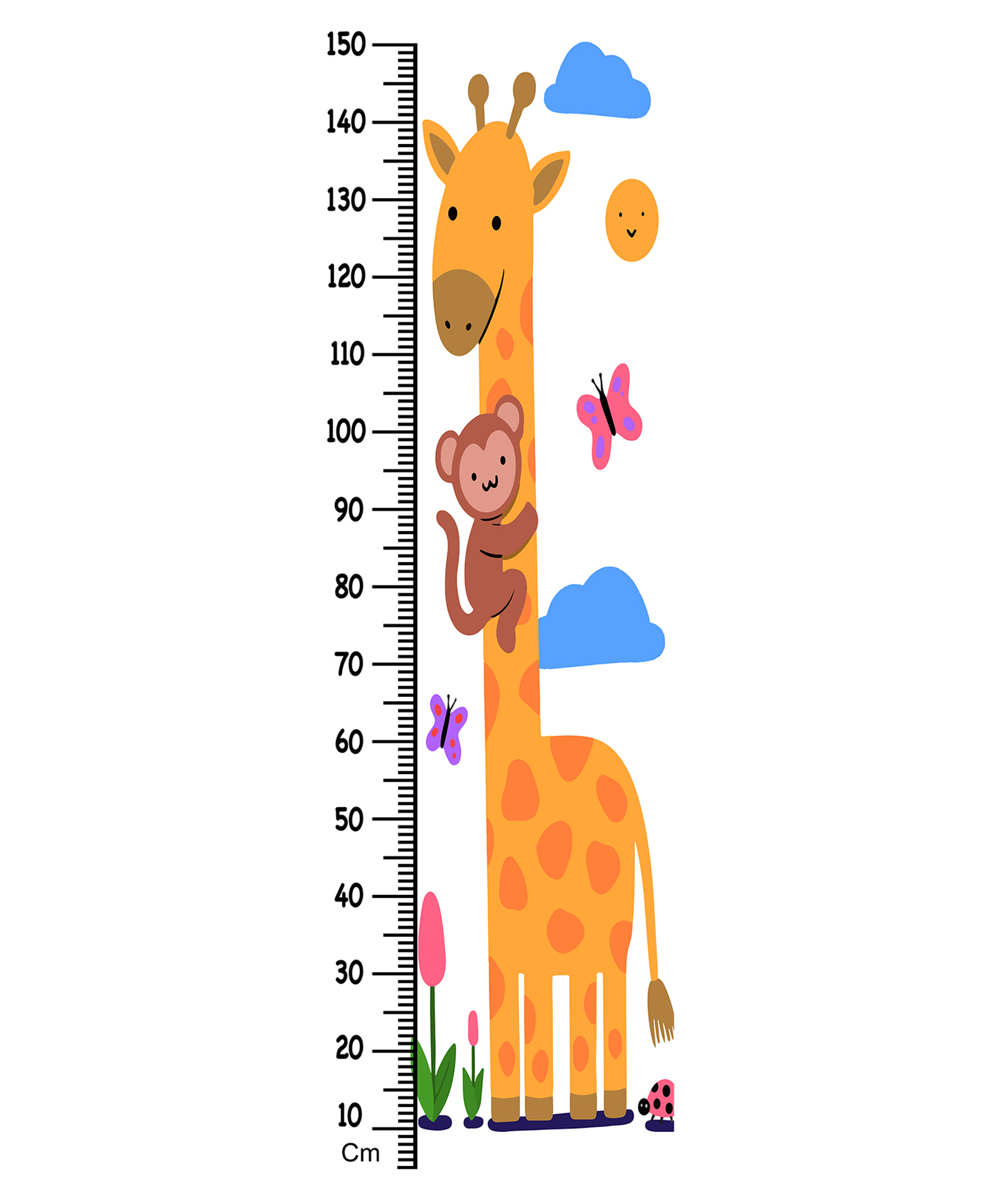 WENS Giraffe with Baby Monkey Height Chart Wall Decal Growth Chart-White-image-9