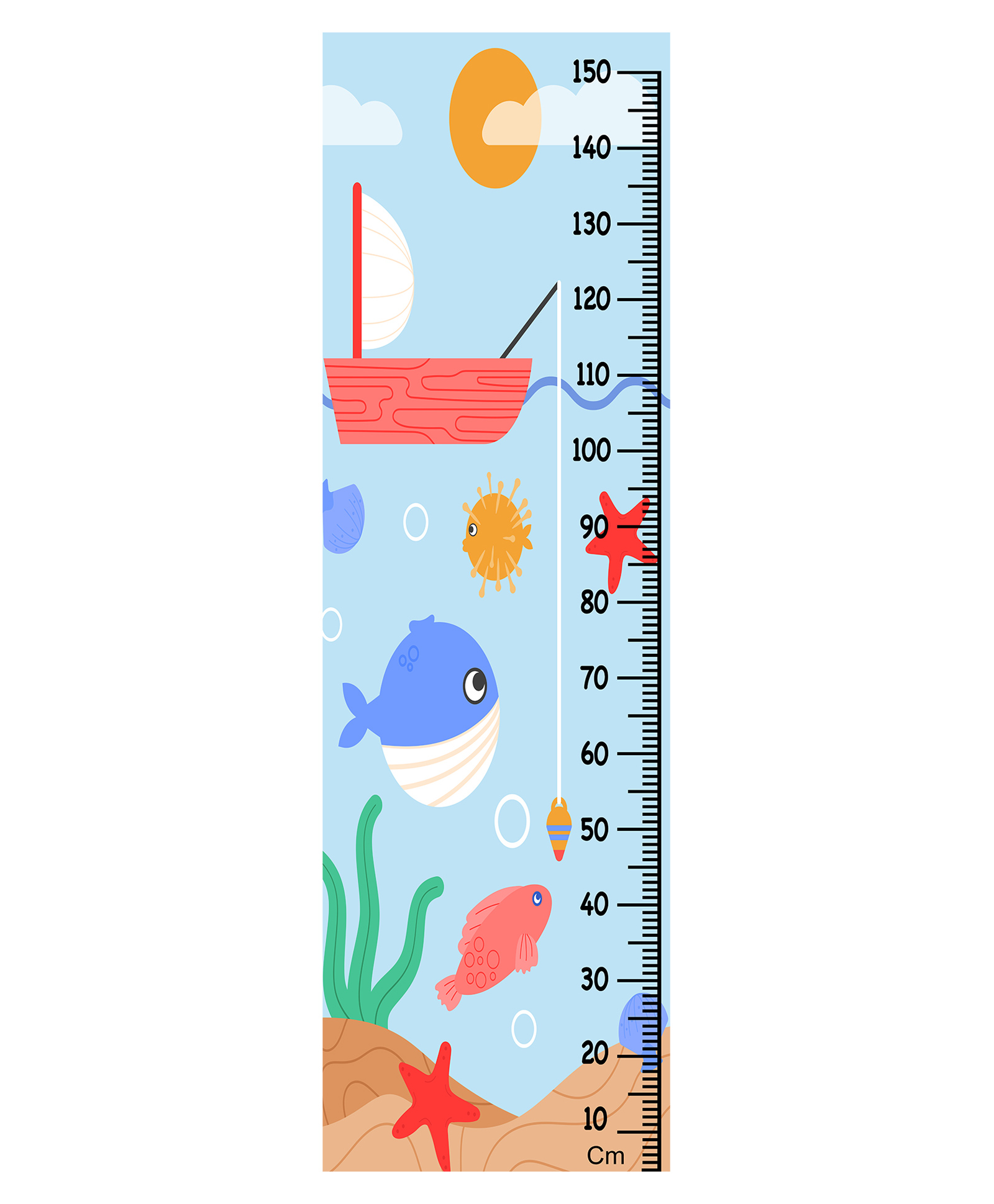 WENS Cute Fishes Height Chart Wall Decal Growth Chart-Blue-image-45