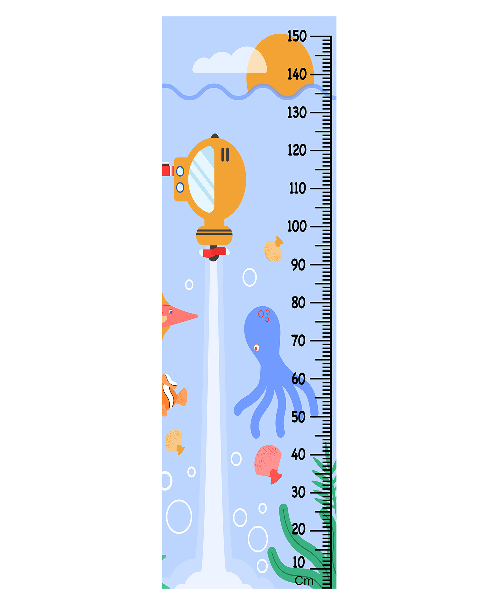 WENS Under Sea Nature Height Chart Wall Decal Growth Chart- Blue-image-46