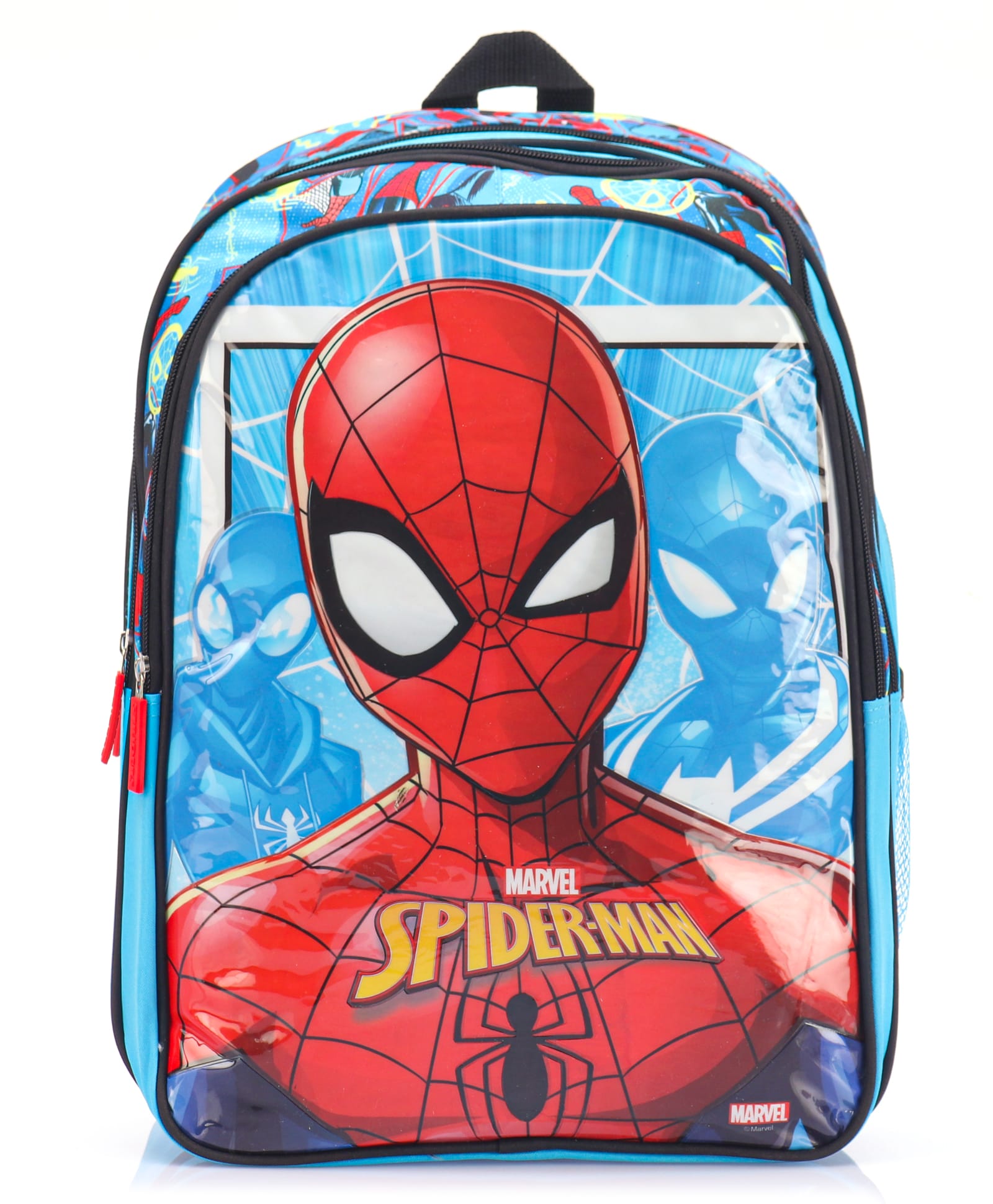 Spiderman Shadow 3 Compartments School Bag Light Blue & Red - Height 16 Inches-image-7