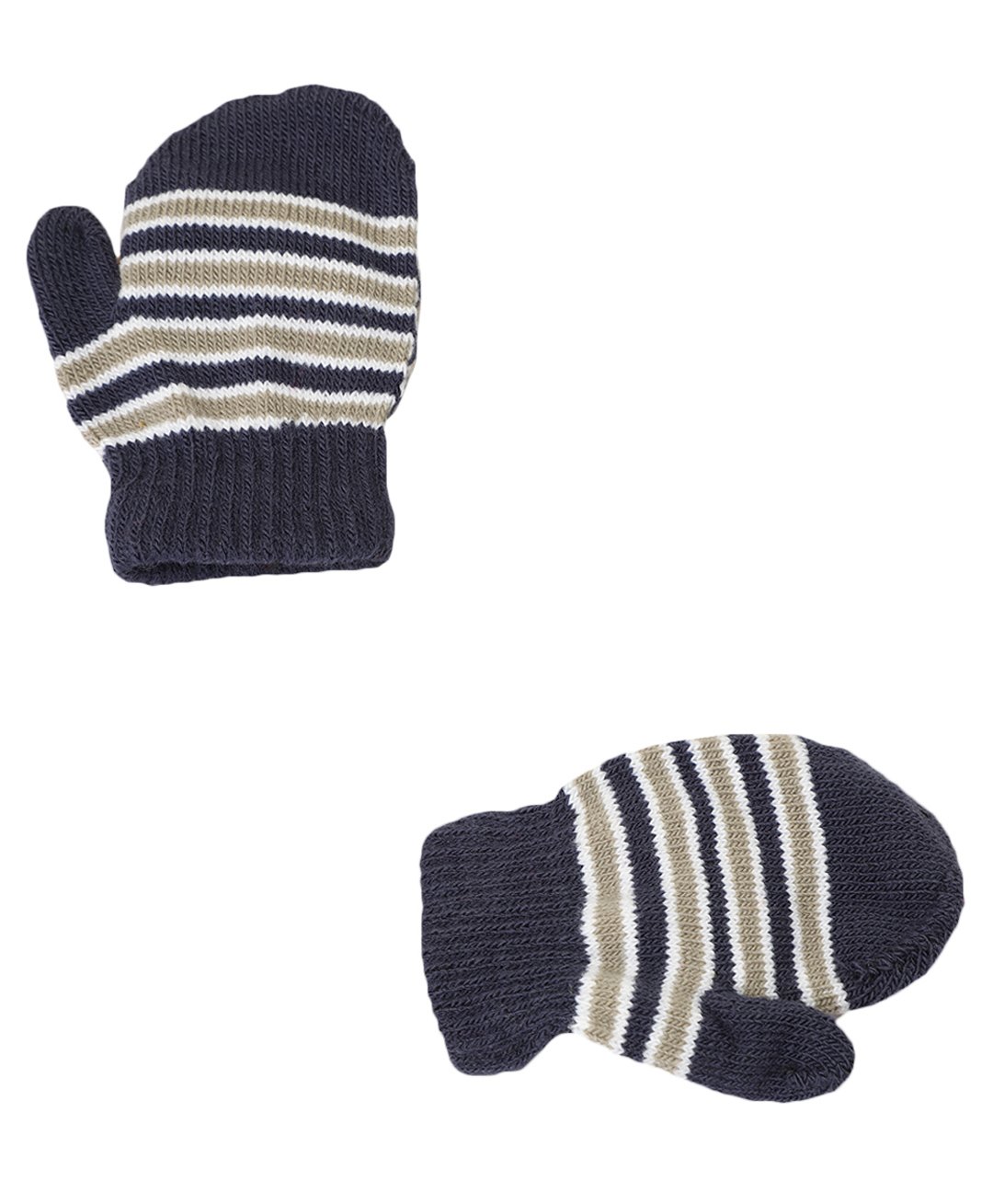 Kid-O-World Striped Teddy Mittens - Black-image-1