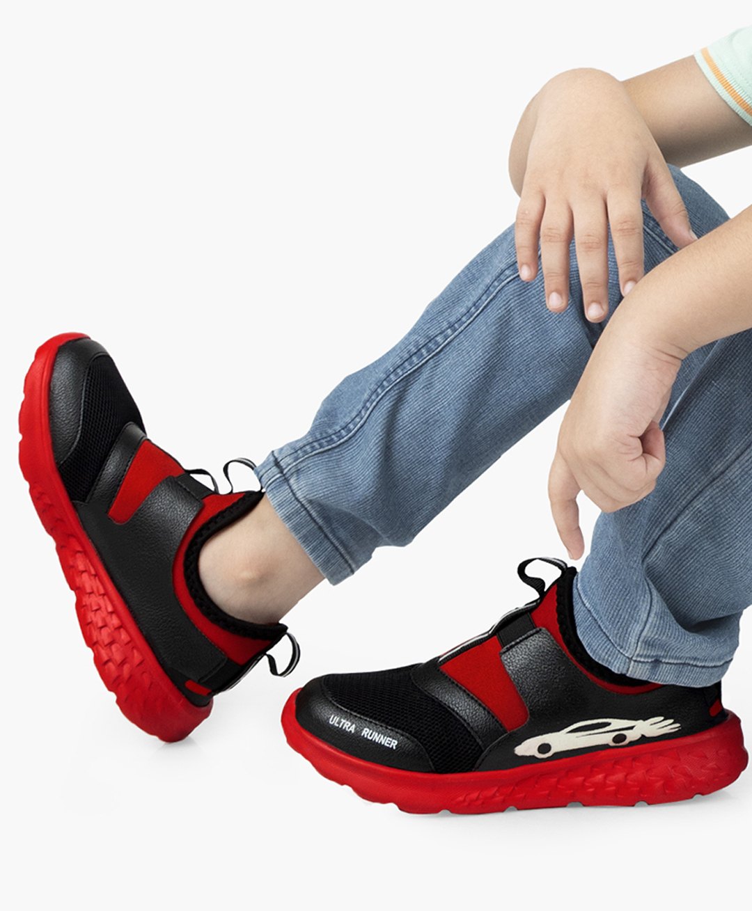 KazarMax Car Printed Glow In The Dark Ultra Runner Shoes - Red & Black-image-16