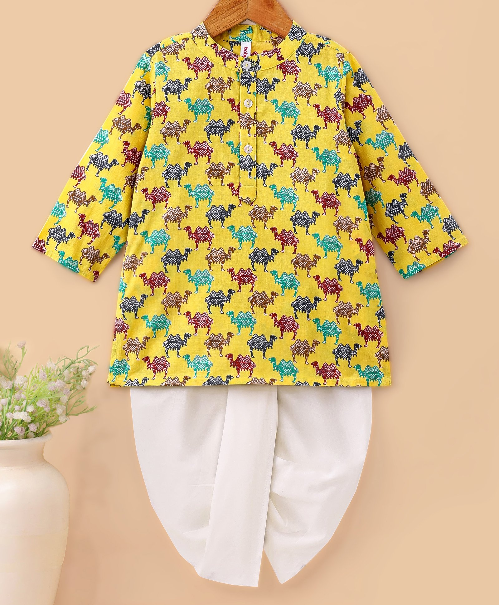 Babyhug 100% Cotton Full Sleeves Kurta & Dhoti Digital Print - Yellow-image-38