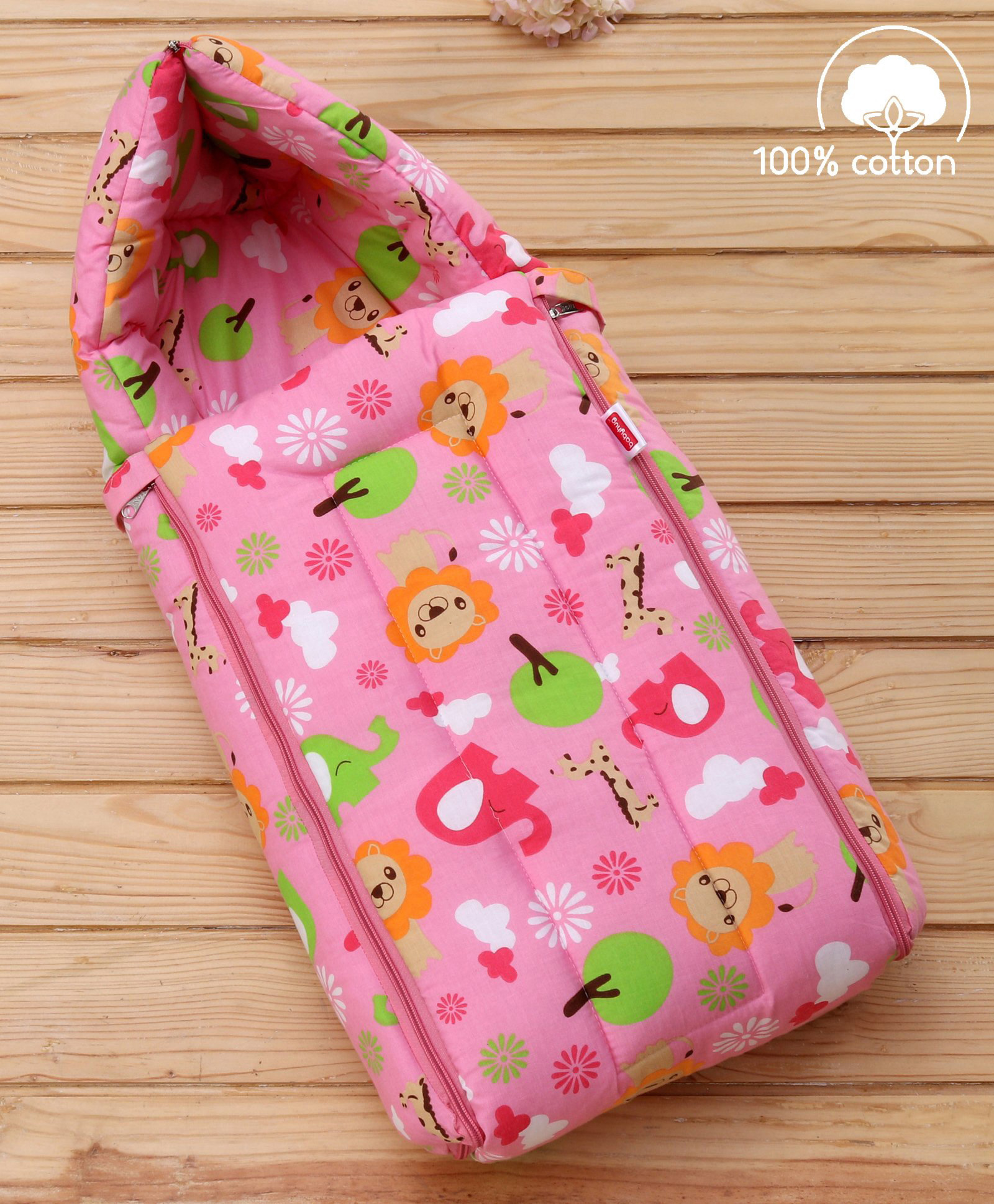 Babyhug Cotton Jungle Safari Print Sleeping Bag - Pink-image-47