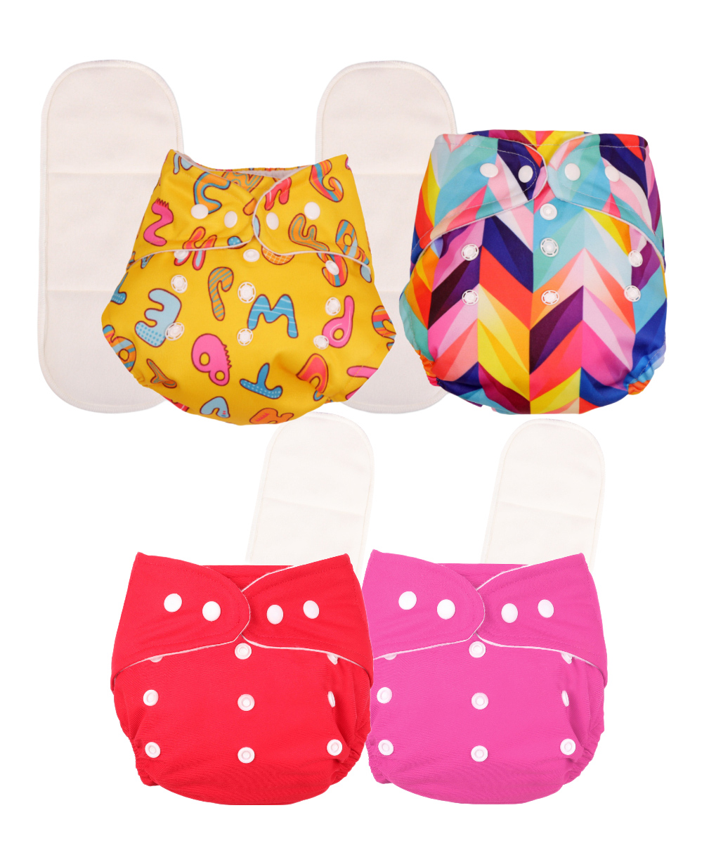 Deedry Cloth Diapers Reusable With Insert Pack of 4 - Multi Color-image-18