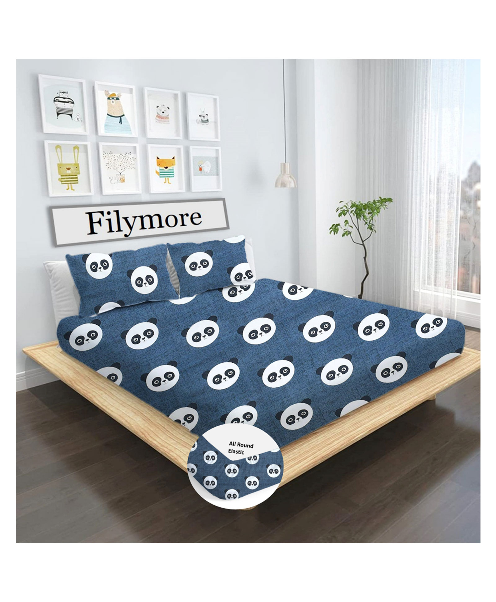 Filymore Panda Elastic Fitted Bedsheet for Double Bed Made with Pure Microfiber Multicolour-picture-24