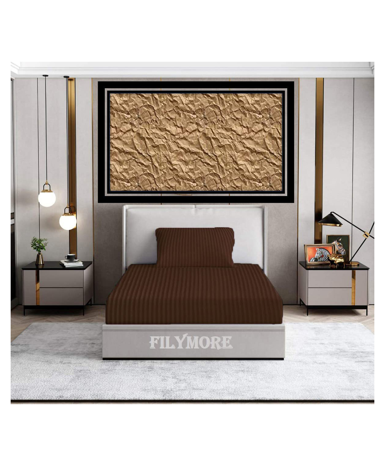 Filymore plain solid Stripe  single bedsheet with one pillow cover made with pure microfiber bedsheet size 90x60 pillow size 17x27 colour coffee-picture-34