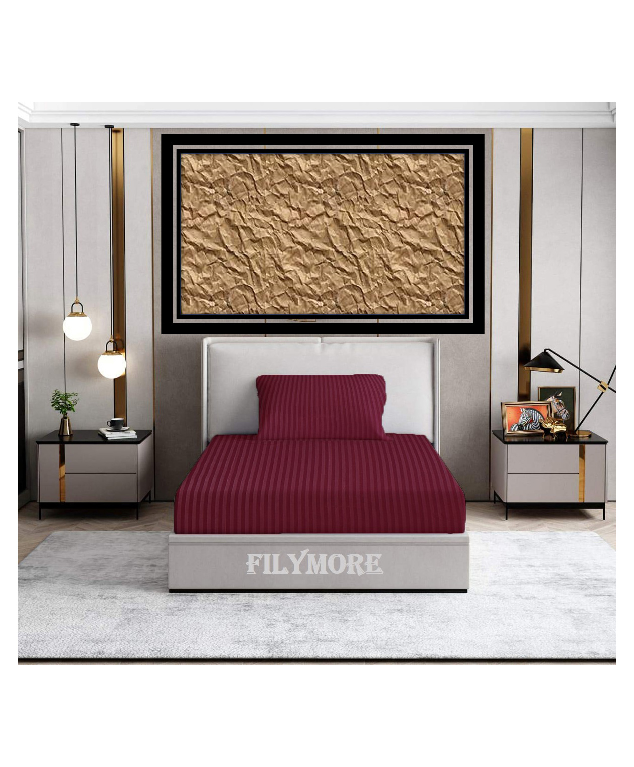 Filymore plain solid Stripe  single bedsheet with one pillow cover made with pure microfiber bedsheet size 90x60 pillow size 17x27 - wine-picture-36