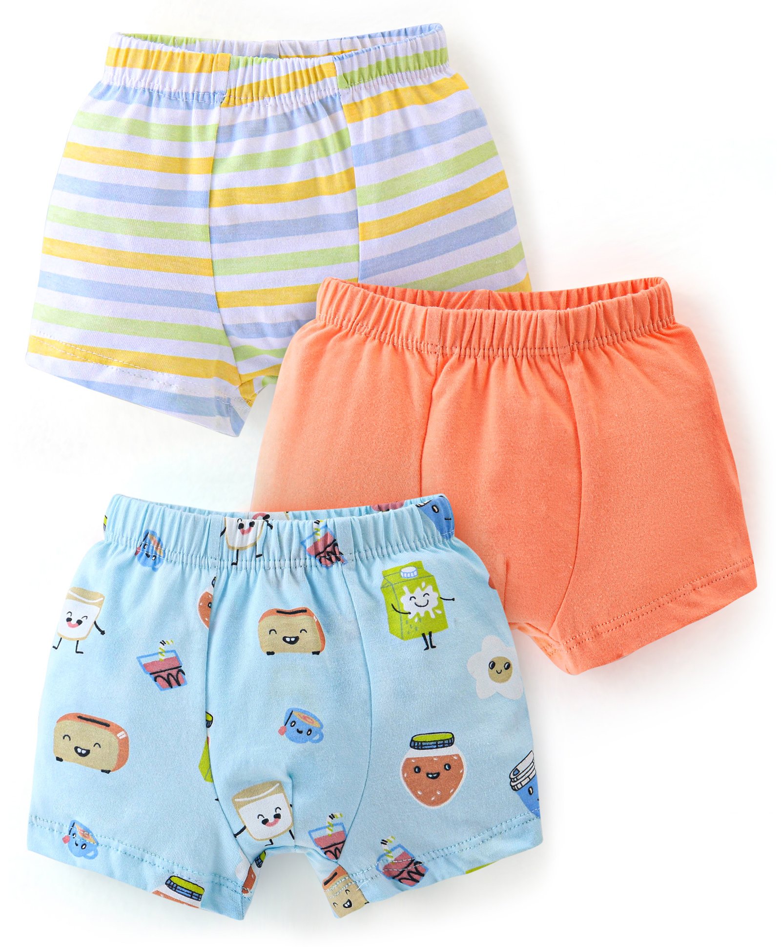 Babyhug 100% Cotton Briefs Stripes & Milkpack Print Pack of 3 - Orange White & Blue-image-46
