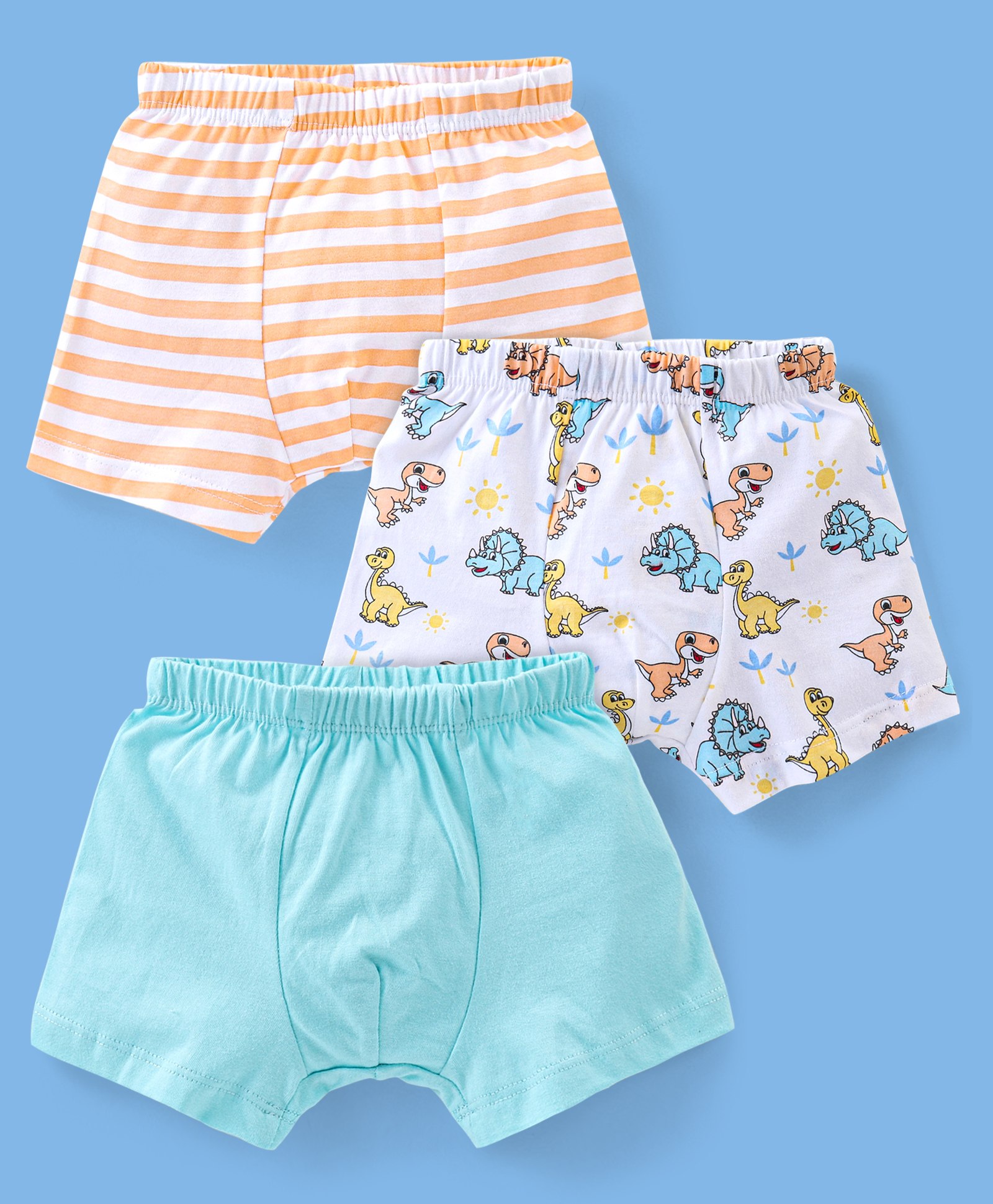 Babyhug 100% Cotton Briefs Stripes & Dino Print Pack of 3- Blue & White-image-49