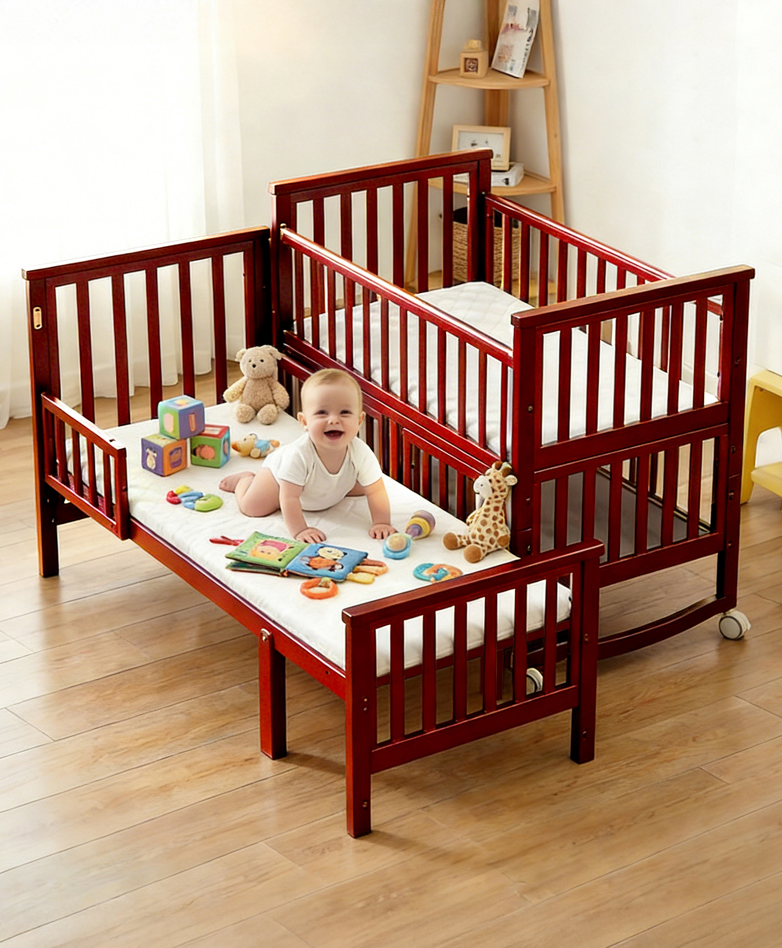 Babyhug Chester 3 In 1 Rocking Cot Cum Junior Bed With Mattress - Dark Brown-picture-11