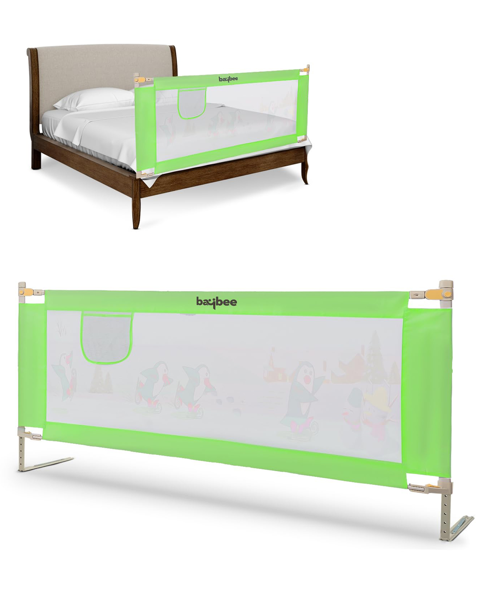 BAYBEE Baby Bed Rails Guard Barrier for Baby Kids Safety, Foldable Bed Rail Falling Protector Fence with 7 Adjustable Height (150x63 cm, Green) - (Color & Design May Vary)-picture-39