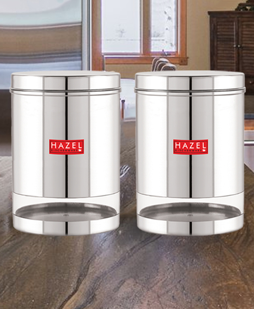HAZEL Stainless Steel Containers Set For Kitchen Storage Transparent See Through Glossy Finish Storage Jars Dabba, Set of 2, 3000 ml  Each, Silver-image-21