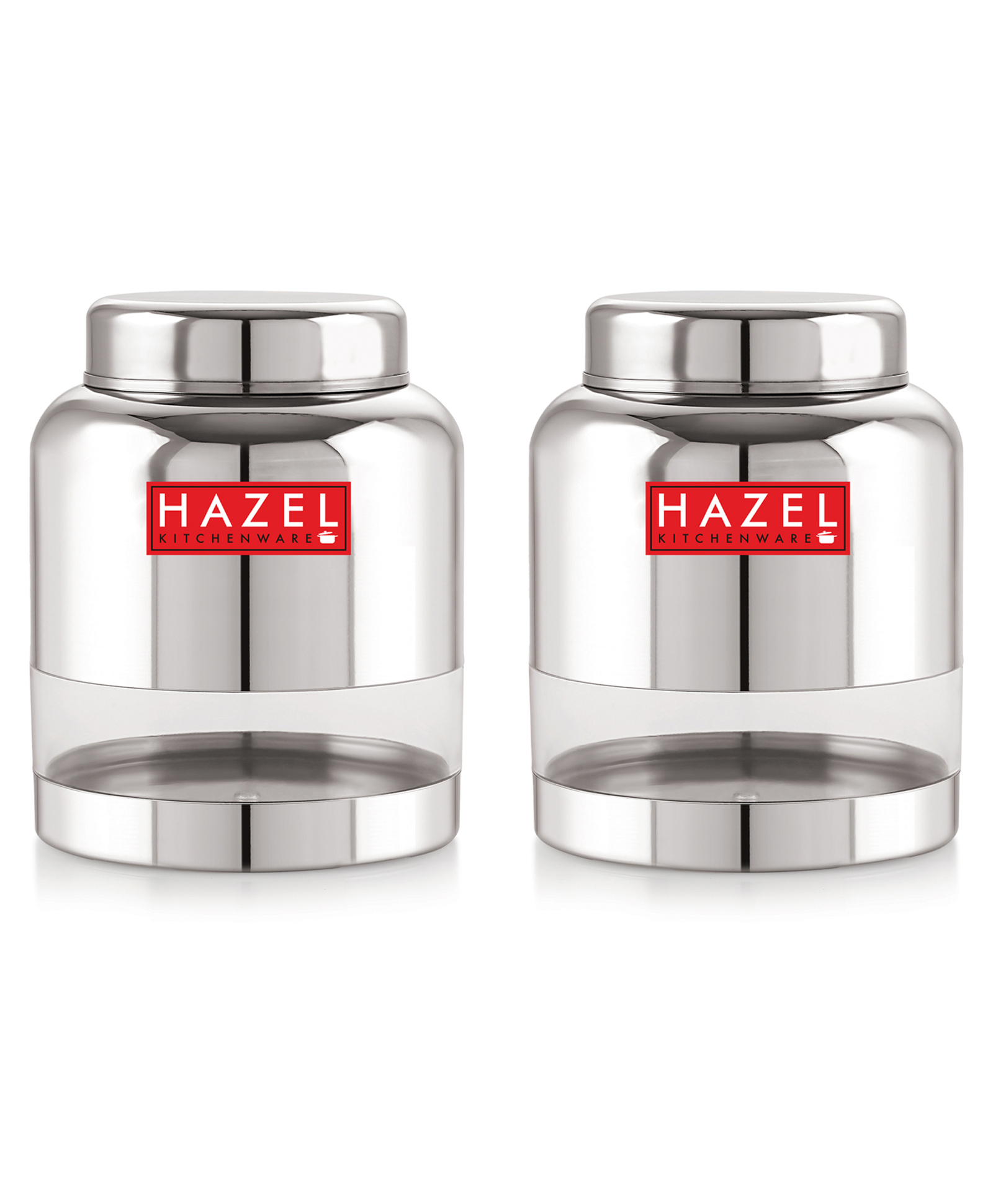 HAZEL Stainless Steel Transparent Container Glossy Finish Airtight See Through Jar Barni Set of 2, 1500 ml, Silver-image-1