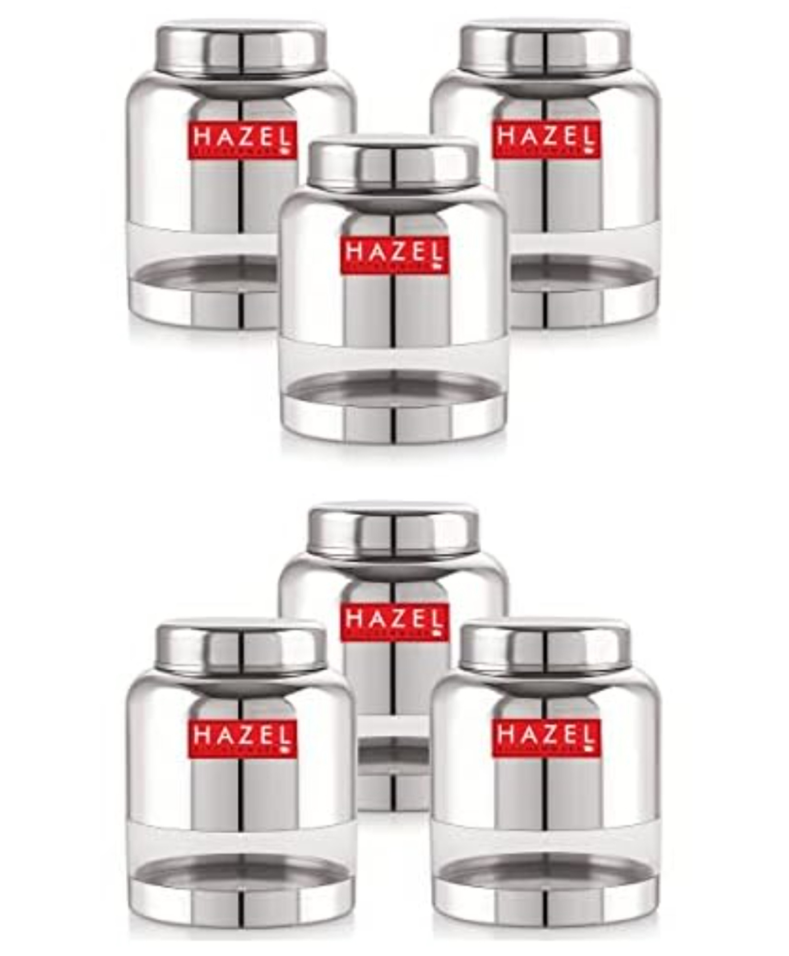 HAZEL Stainless Steel Transparent Container Glossy Finish Airtight See Through Jar Barni Set of 6, 1500 ml, Silver-image-16