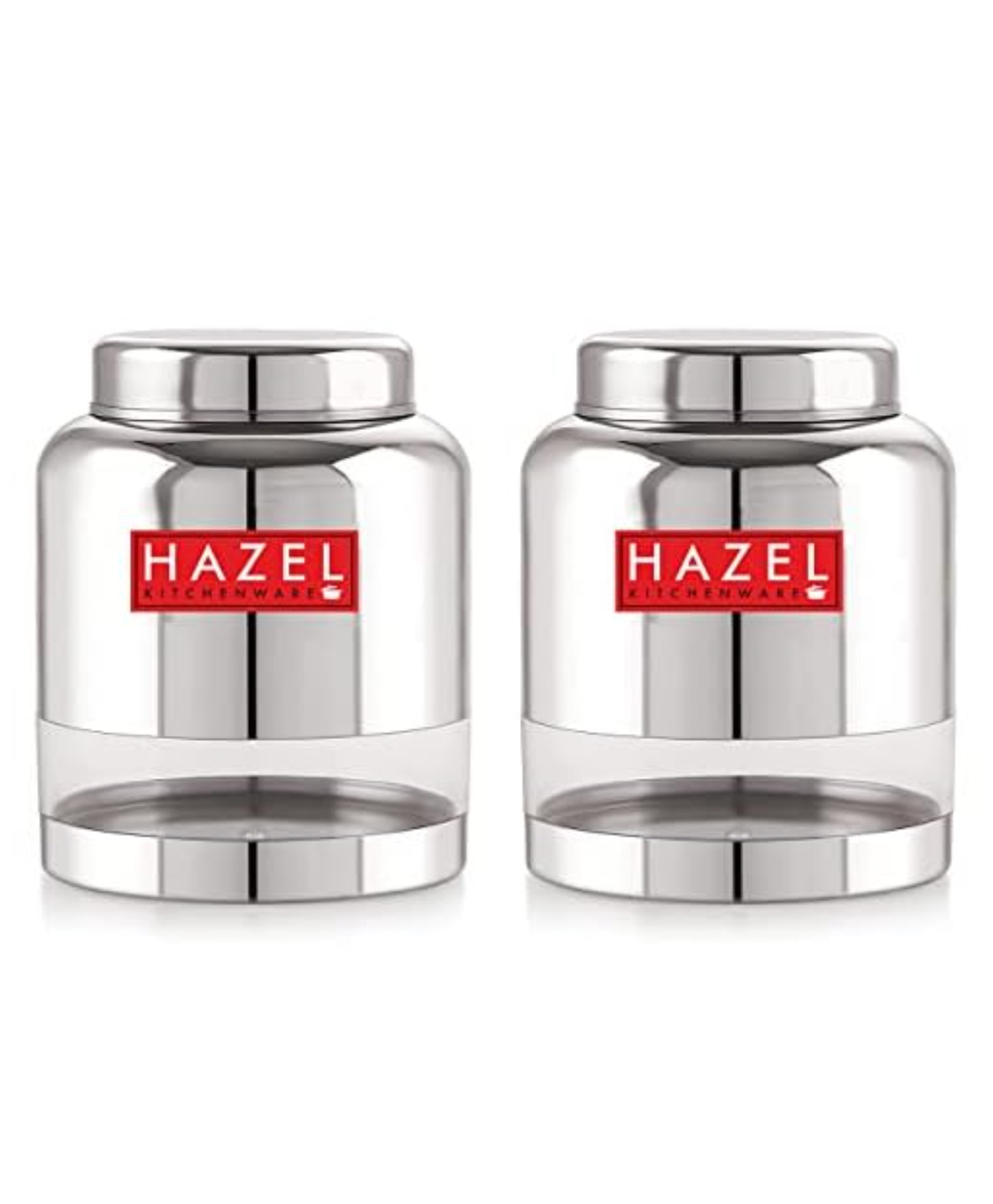 HAZEL Stainless Steel Transparent Container Glossy Finish Airtight See Through Jar Barni Set of 2, 2000 ml, Silver-image-15