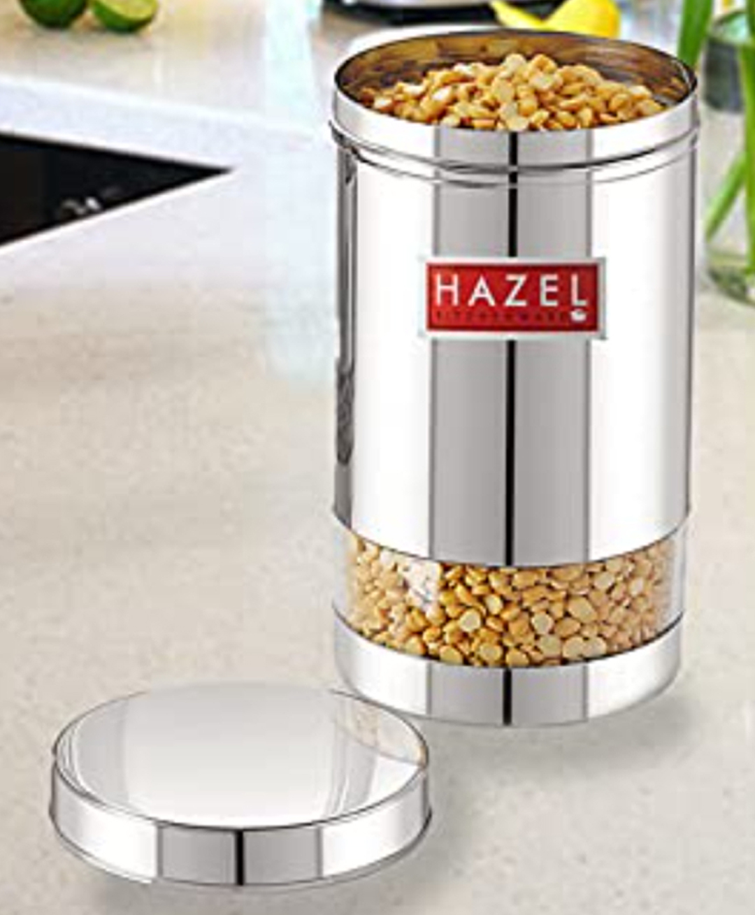 HAZEL Stainless Steel Transparent Glossy Finish See Through Container, Silver, 1 PC, 1200 ml-picture-35