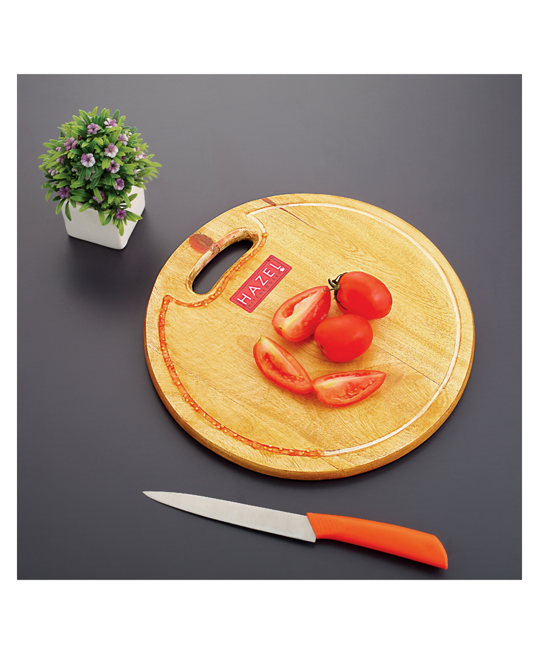 HAZEL Neem Wood Chopping Board Round|Vegetable Chopping Board Wooden For Kitchen|Oval Shape Thick Wooden Cutting Board, Diameter 33.5 cm-picture-27