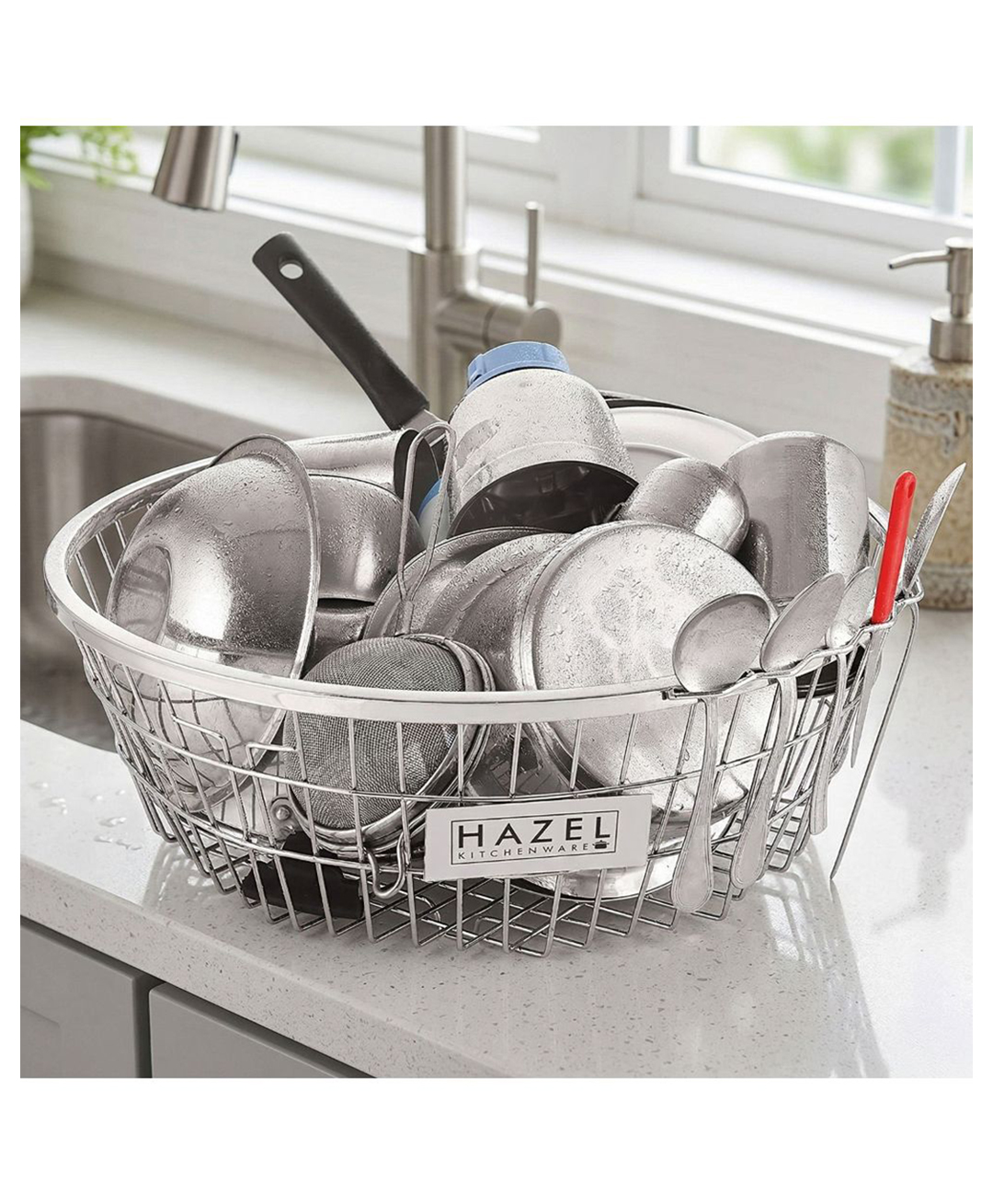 HAZEL Stainless Steel Dish Drainer Bowl Bartan Basket Utensil Drying Rack Round Medium Stand for Kitchen-image-35