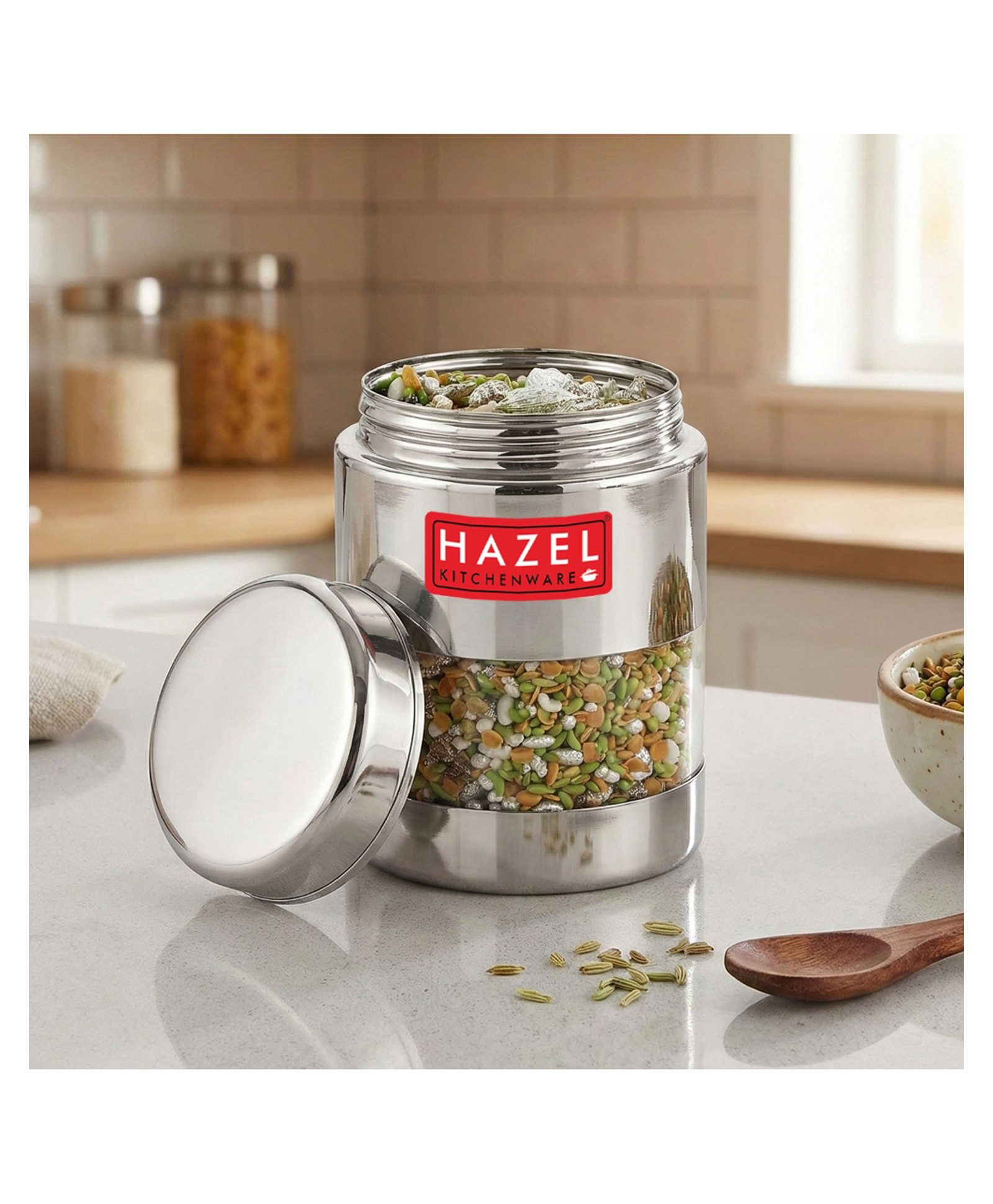 HAZEL Stainless Steel Mukhwas Container | See Through Small Container for Kitchen Storage Set | Transparent Airtight Jar For Modular Kitchen, 170 ml-picture-40