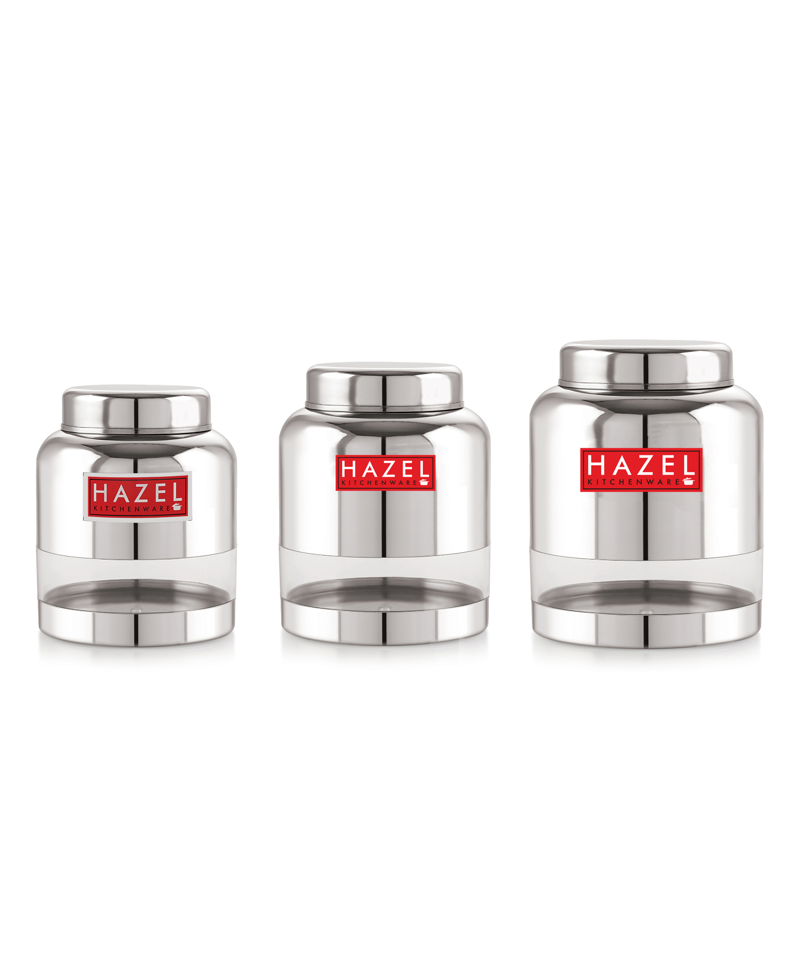 HAZEL Stainless Steel Kitchen Containers I Barni Shape Transparent Container with Glossy Finish | Multipurpose Storage Box for Kitchen Set of 3-picture-34