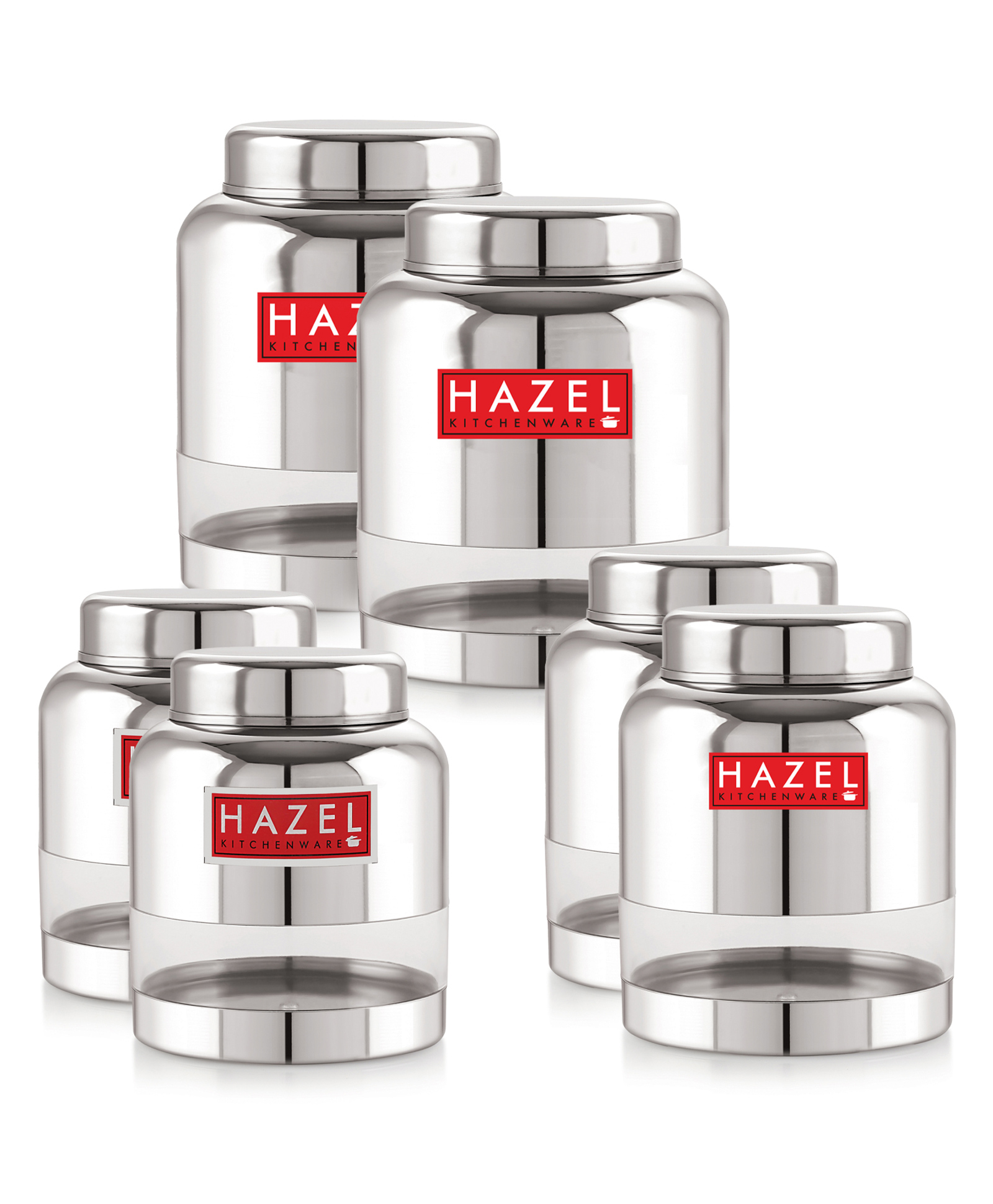 HAZEL Stainless Steel Kitchen Containers I Barni Shape Transparent Container with Glossy Finish | Multipurpose Storage Box for Kitchen Set of 6-picture-21