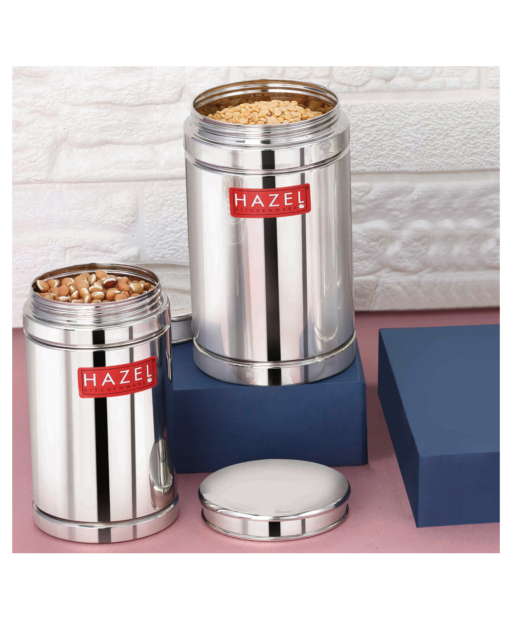 HAZEL Kitchen Steel Container Set Combo | Steel Storage Box For Kitchen | Steel Container For Kitchen Storage Set of 2 (800ml, 1200ml) | Ideal For Storing Rice, Cereal, Pulse, Snacks.-picture-2