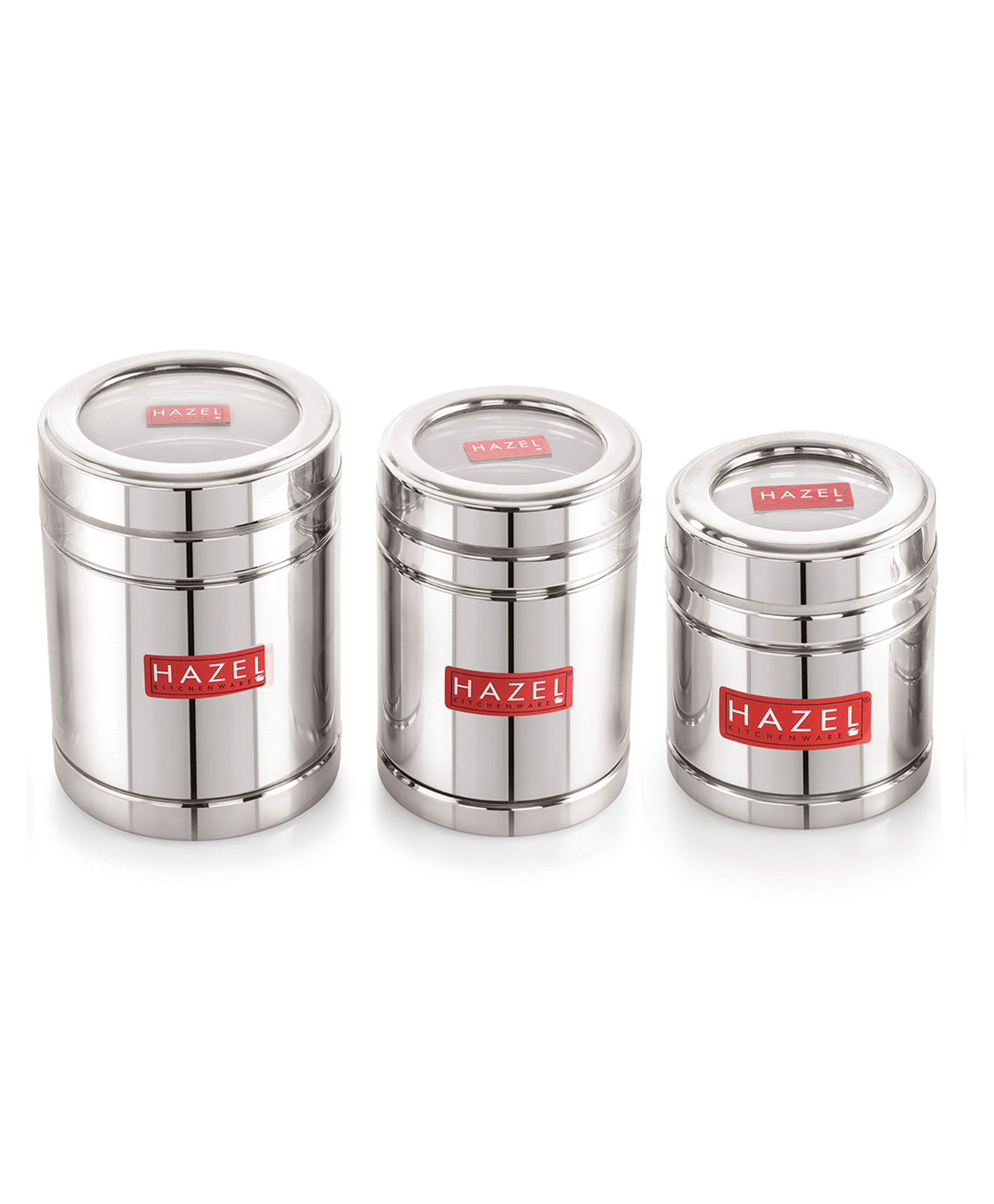 HAZEL Tea Coffee Sugar Containers with Transparent Lid | Stainless Steel Kitchen Containers Set of 3 | Tea Coffee Sugar Storage Box For Kitchen-image-16