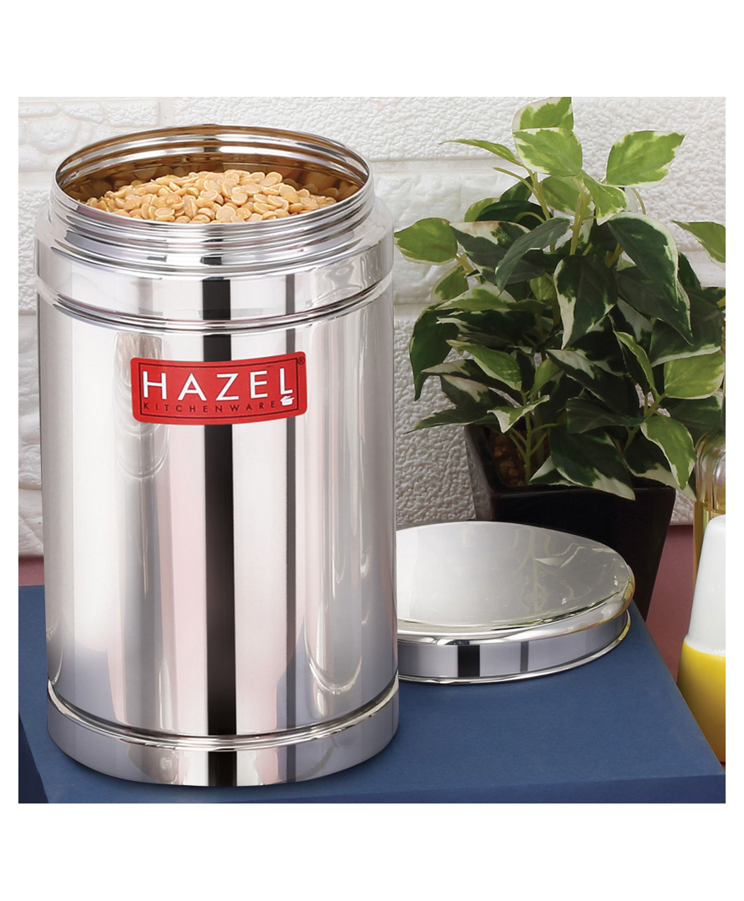 HAZEL Stainless Steel Airtight Container | 1200 ml Steel Storage Box For Kitchen | Steel Container Jar For Kitchen Storage | Ideal For Storing Rice, Cereal, Pulse, Snacks-image-1