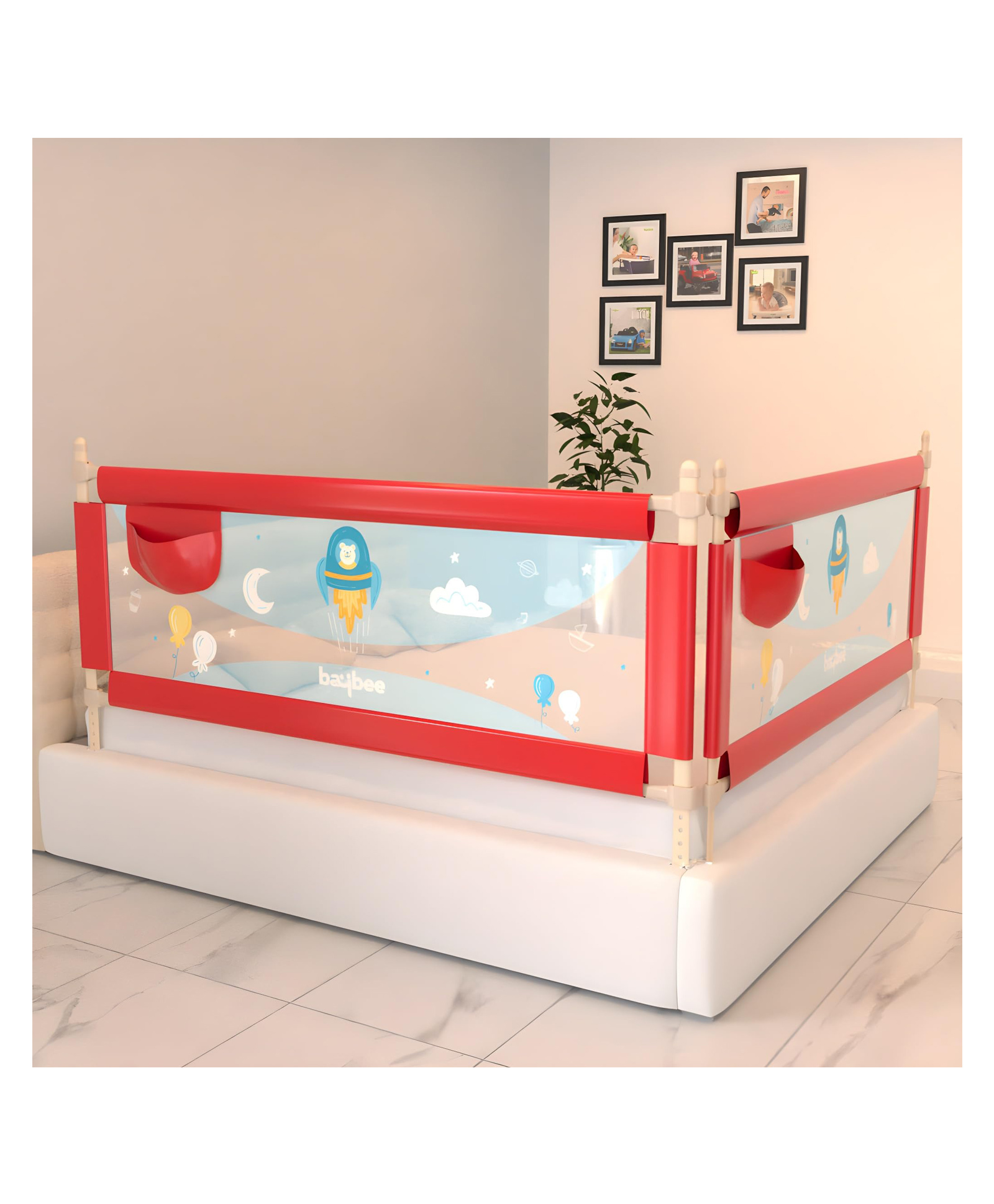 BAYBEE Baby Bed Rails Guard Barrier for Baby Kids Safety, Foldable Bed Rail Falling Protector Fence with 7 Adjustable Height (180x63 cm, (Pack of 2) Red) - (Color & Design May Vary)-picture-28
